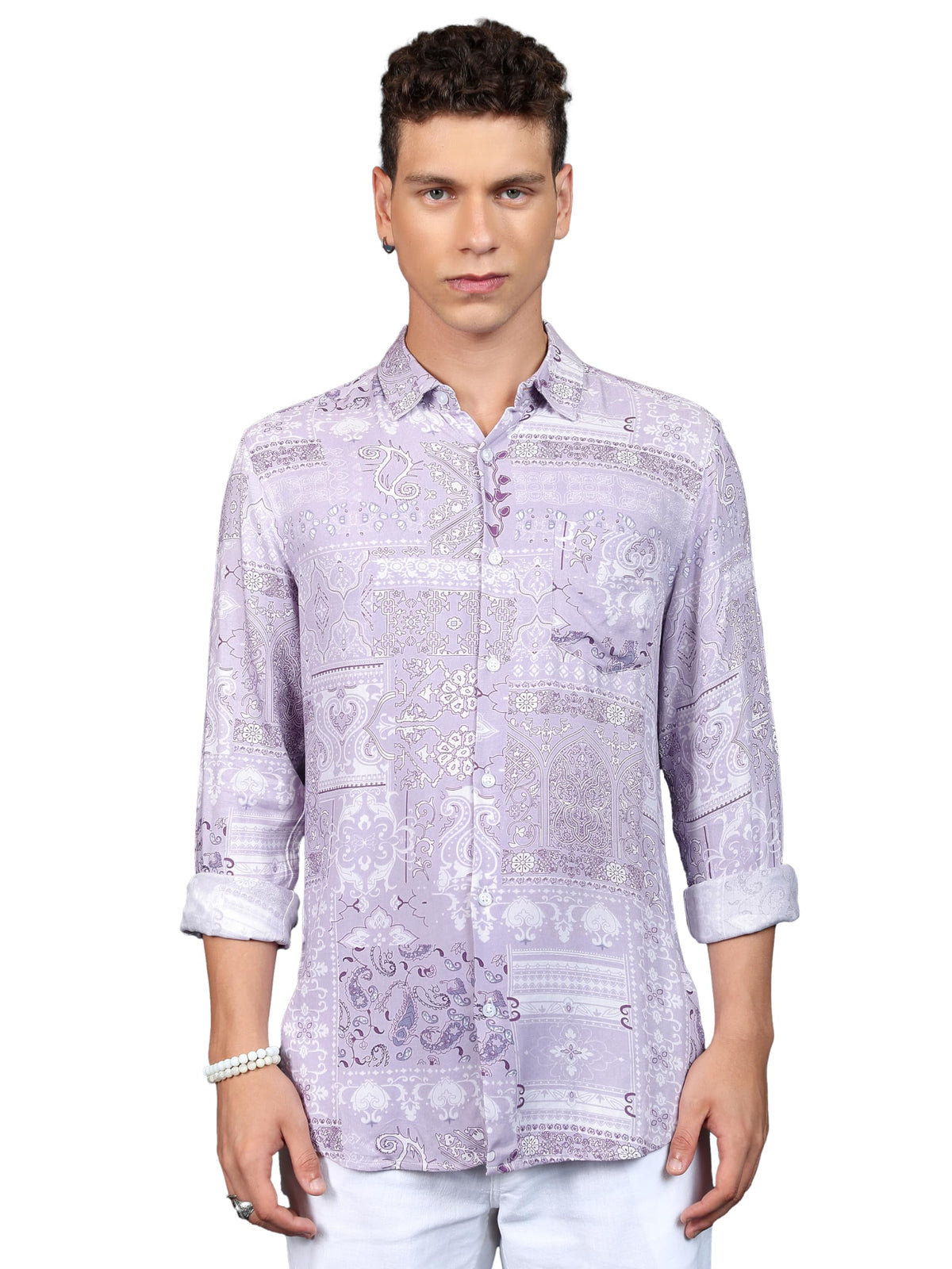 Ketch MenS Paisley Slim Fit Shirt (Khsh001683_Lavender