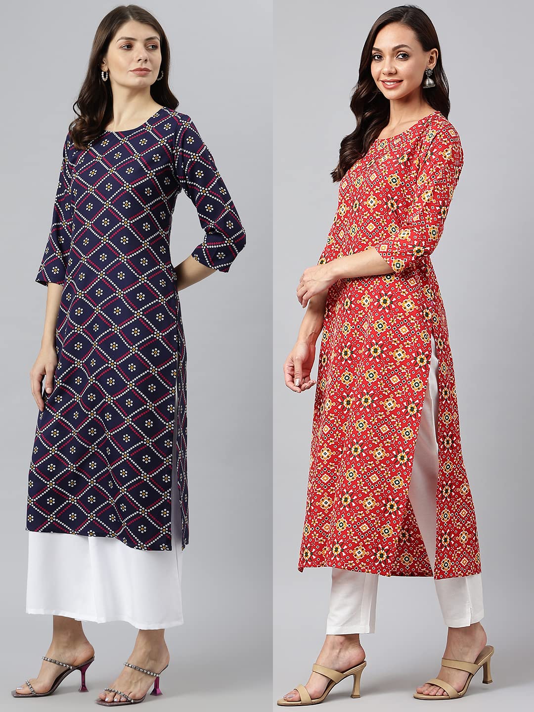 ANNI DESIGNER Women's Crepe Straight Printed Kurta Pack of 2 (PAGA Combo_023)