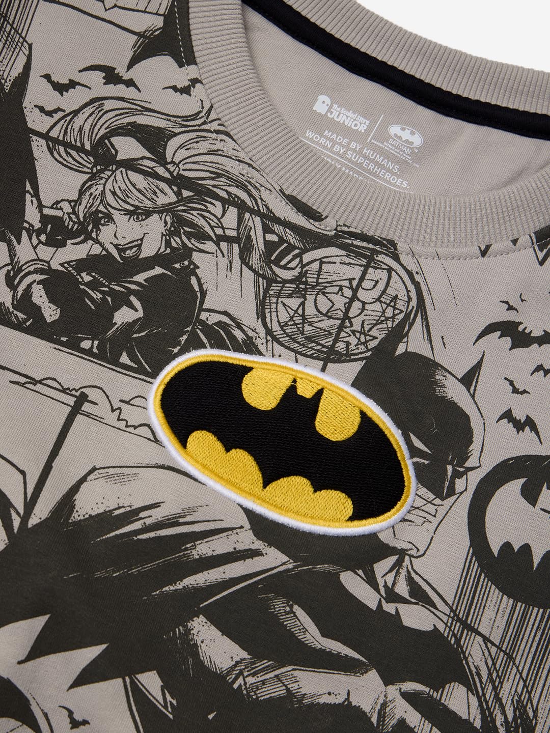 The Souled Store Official Batman : Comics Boys Long Sleeves Round Neck Color Blocked Regular Fit Cotton Sweatshirts Grey