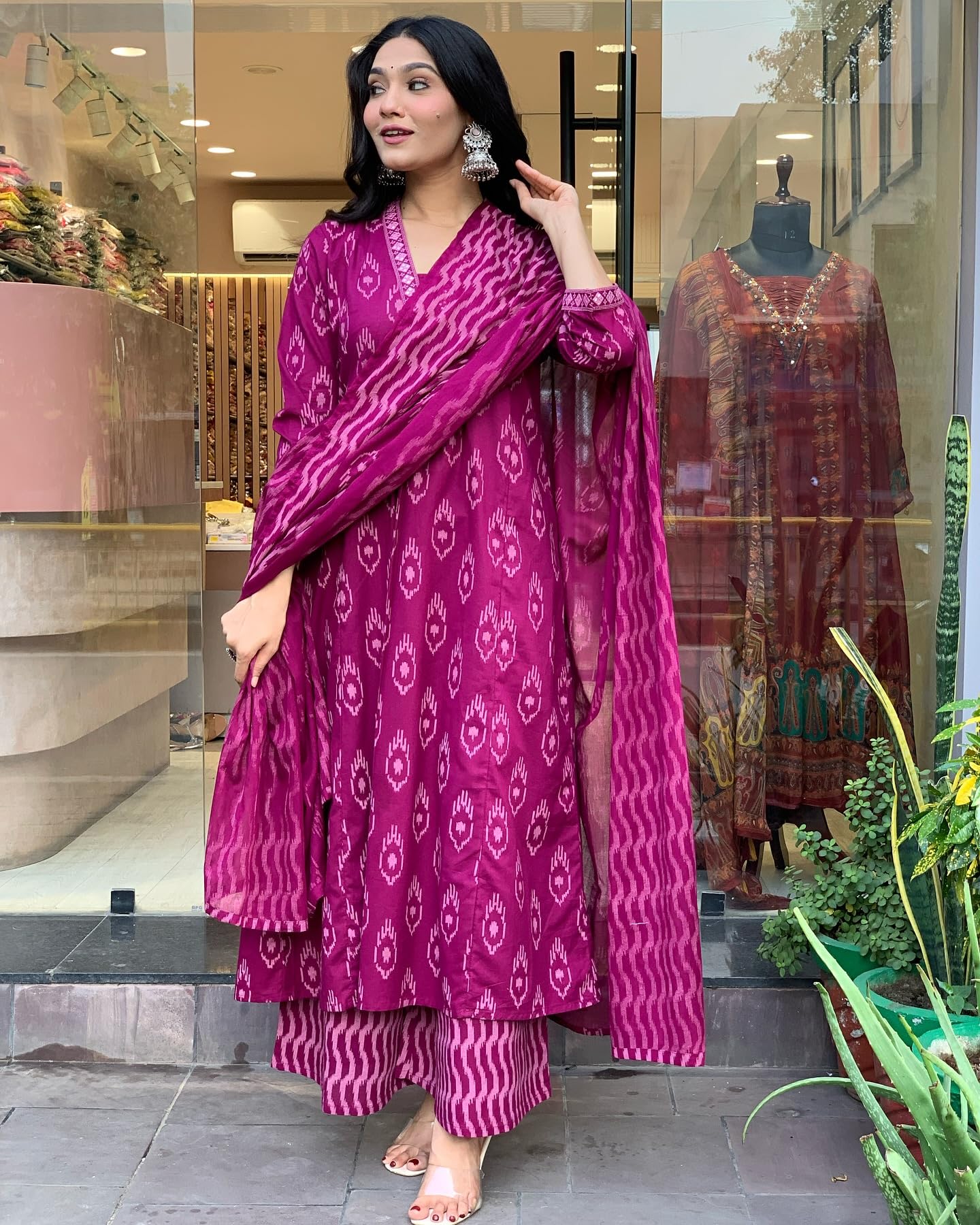 Gosriki WomenS Rayon Viscose Printed Anarkali Kurta With Palazzo & Dupatta (Dipa Rani-Gs_Xxl_Pink_Xx-Large)