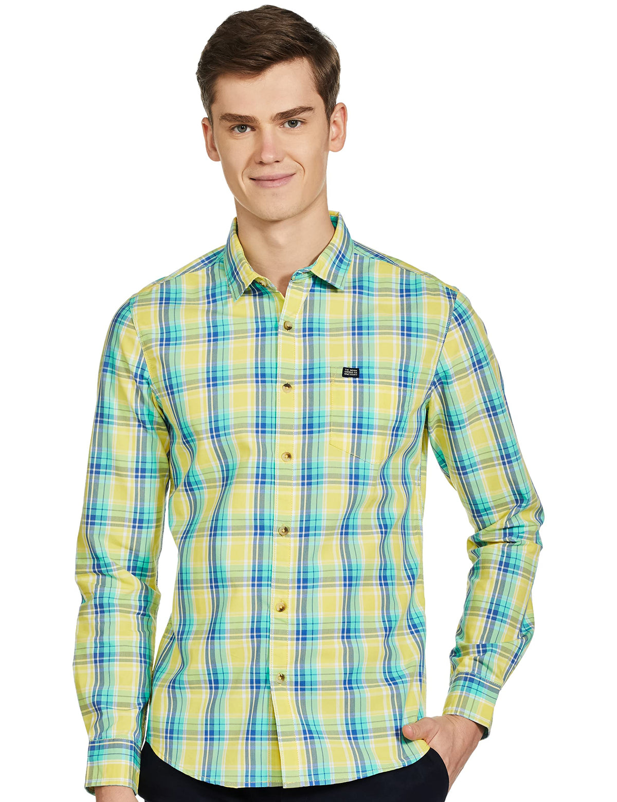 The Indian Garage Co Yellow Regular Fit Spread Collar Checkered Long Sleeves Shirt