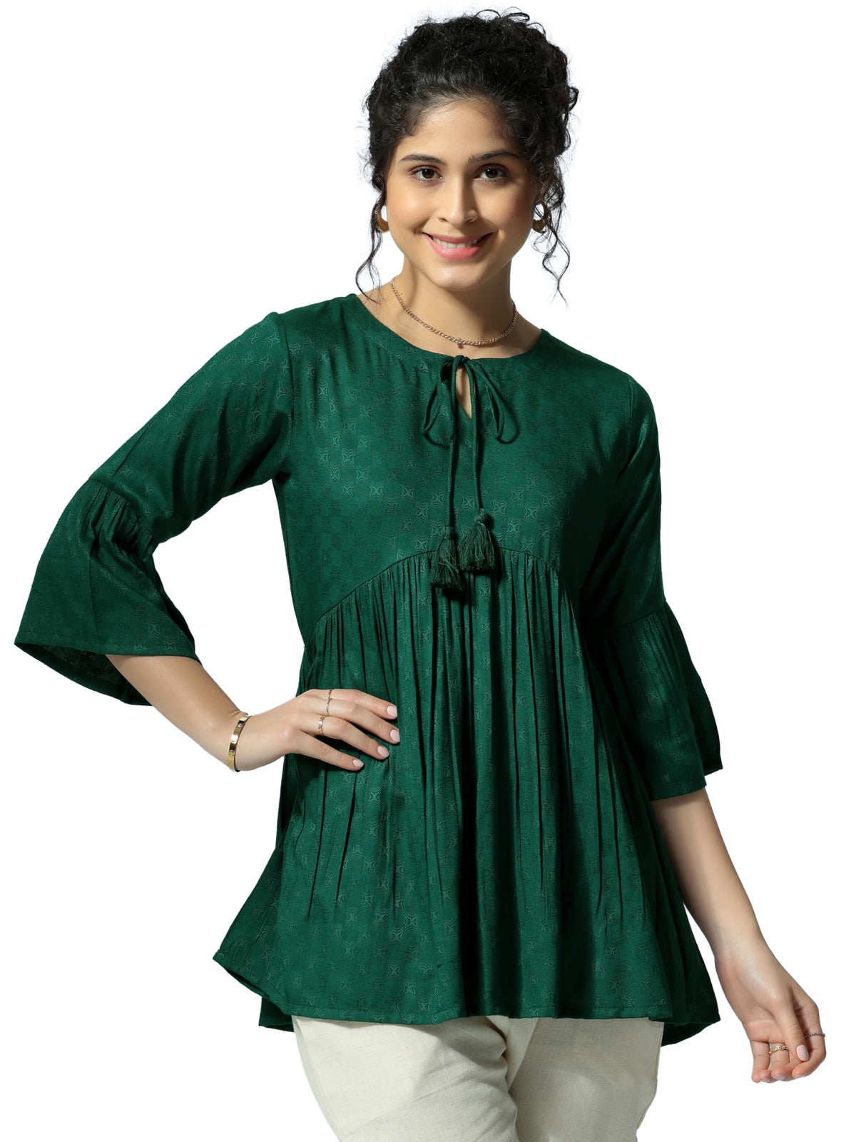 Libas WomenS Viscose Rayon Woven Design A-Line Kurti (26732 Green