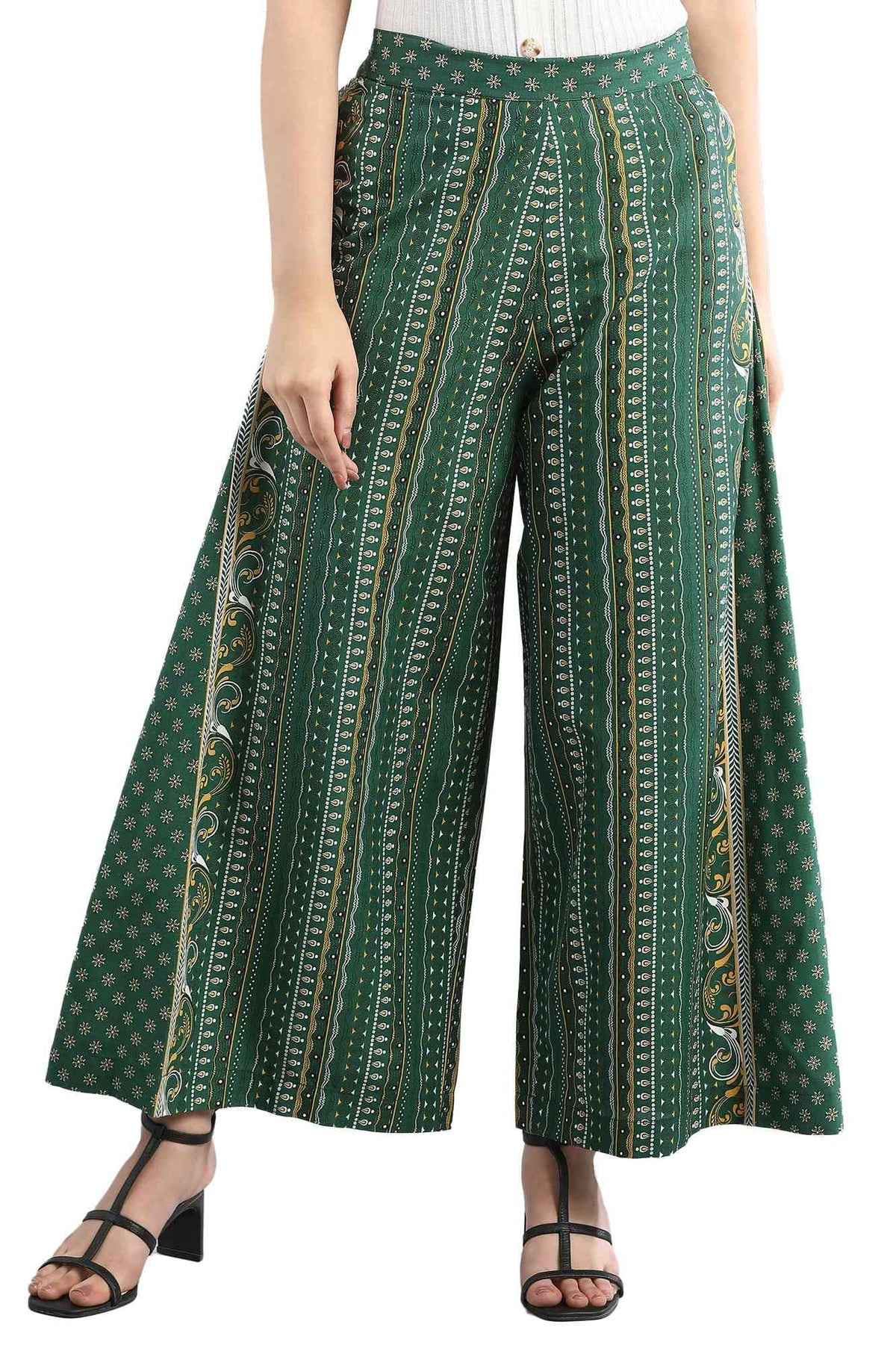 Aurelia Womens Green Geometric Printed Culottes Trousers
