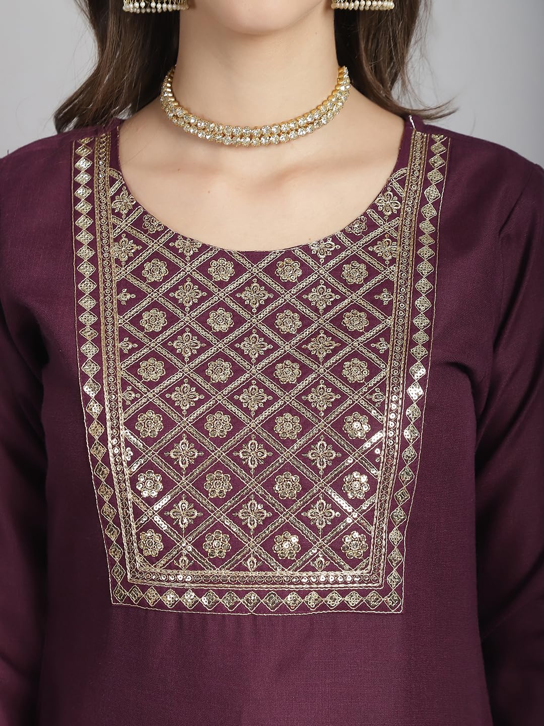 KLOSIA Ladies Cotton Blend Kurta Set, Casual Kurta Pant Set, XL, Purple, Model HRS_10019_KM