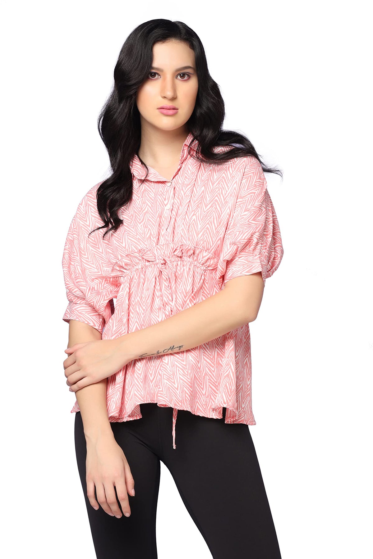 Greciilooks Western For Women| Zing Zag Pattern Western| Balloon Sleeve Dressl V Neck Collar Topl Summer Wear Western | Outdoor