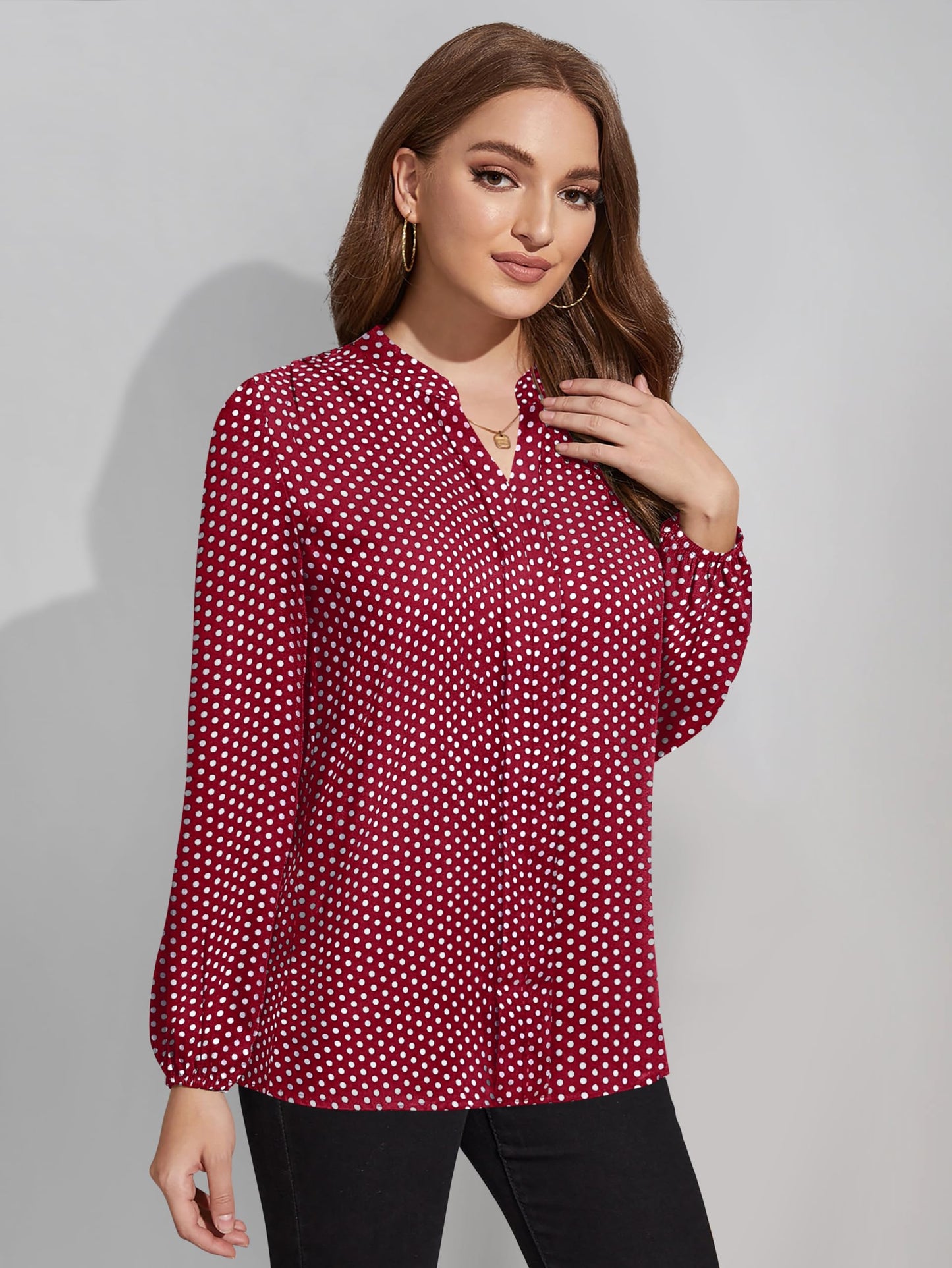 Toochki Maroon Muslin Polka dot Printed Straight Western Shirt top for Womens in Trending Style for Summer wear