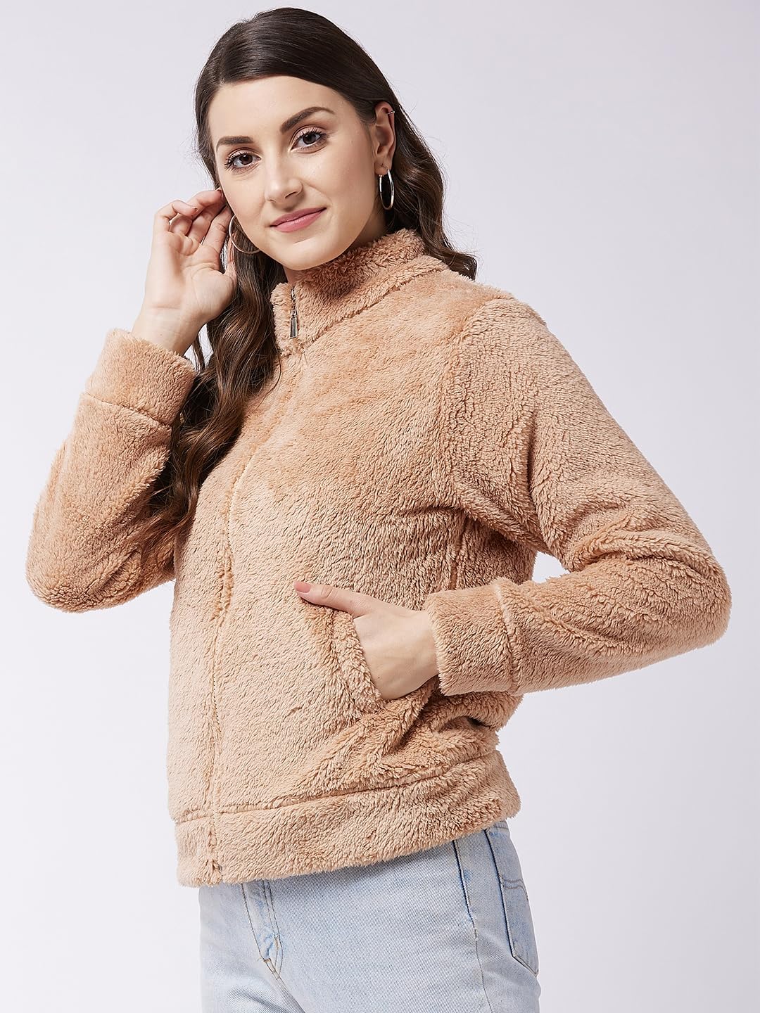 Modeve Women Solid Full Sleeve Jacket For Winter Jacket For Winter-Fawn