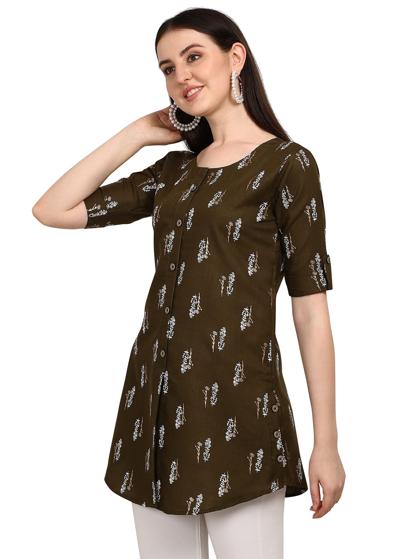 Leriya Fashion Rayon Fabric Printed Round Neck Short Kurtis For Women Top Dresses Kurti For Girls & Ladies Kurtis (Xx-Large, Bro