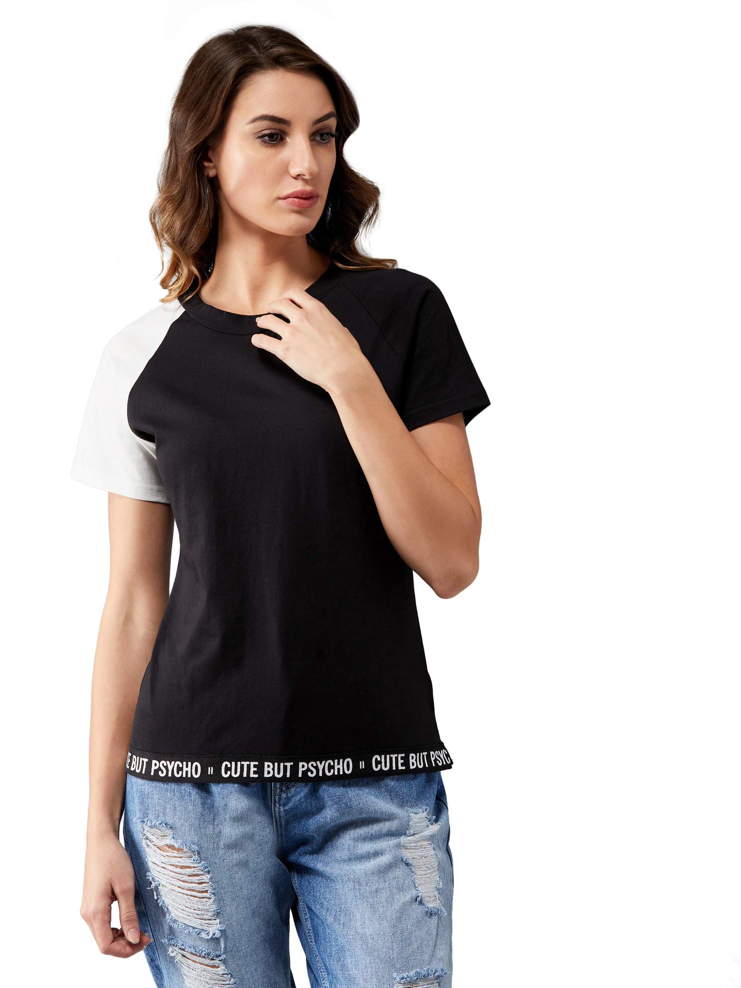 Dolce Crudo WomenS Black And White 100% Cotton T-Shirt(Doaw19Ts50-02-98-04,Black And White,Medium)