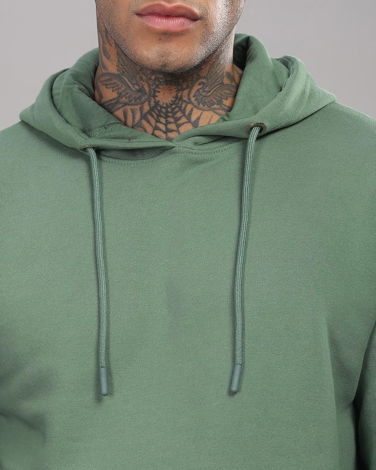 ADRO Men's Cotton Neck Hooded Sweatshirt (H-M-PLN-PT_Pista_S)