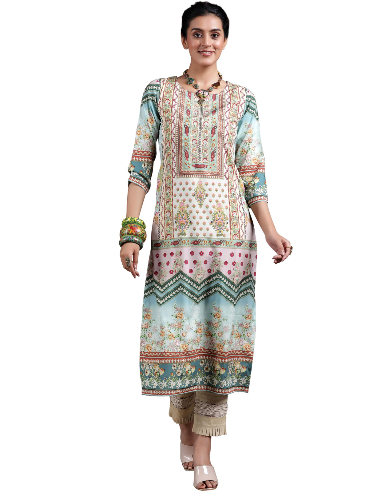 Libas WomenS Crepe Printed Straight Kurta (29264 Sea Green