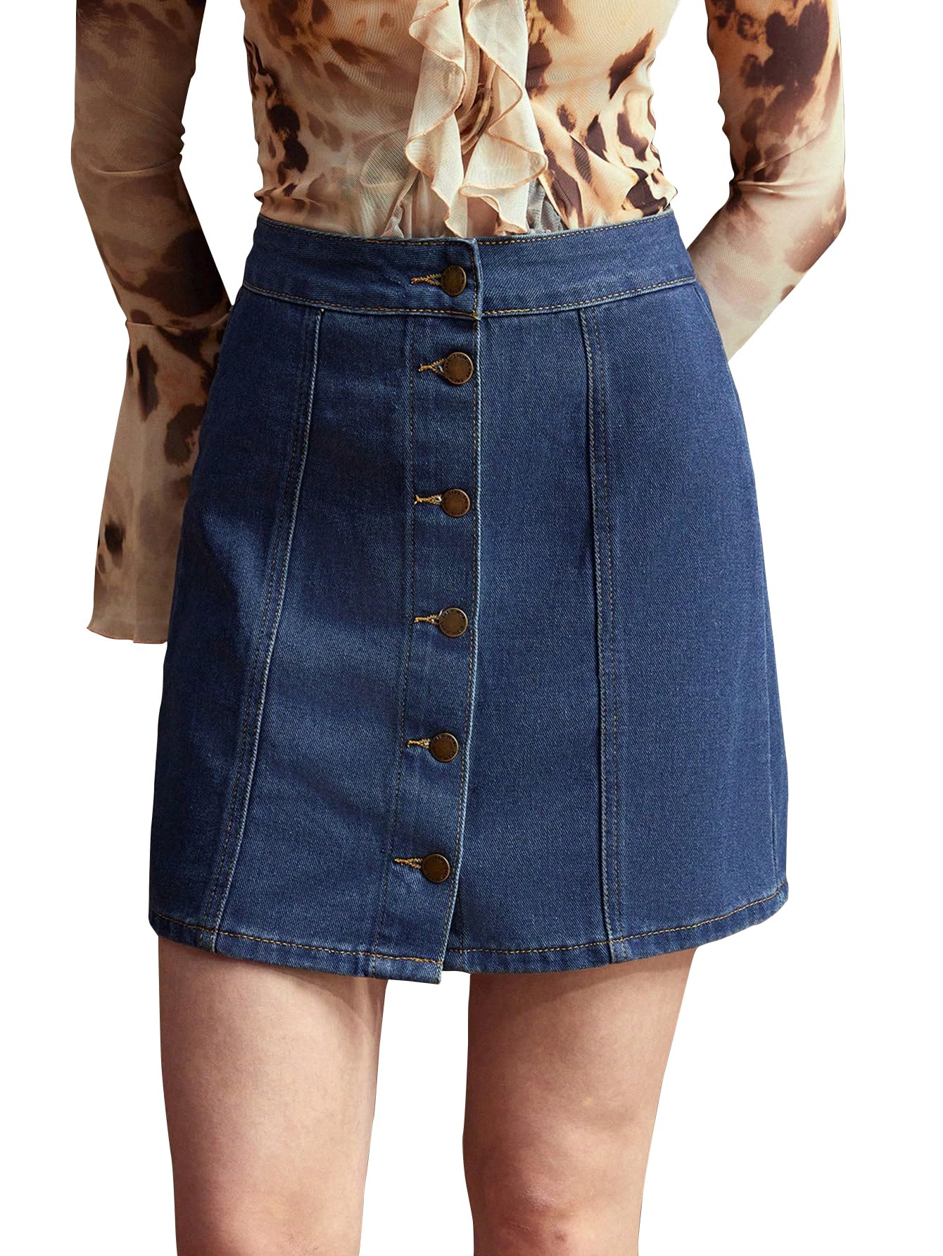 Sugathari Womens Casual Denim Dark Blue Skirt High Waist, A-Line, Mini Length Without Pockets | Stylish Everyday Wear (Skirts