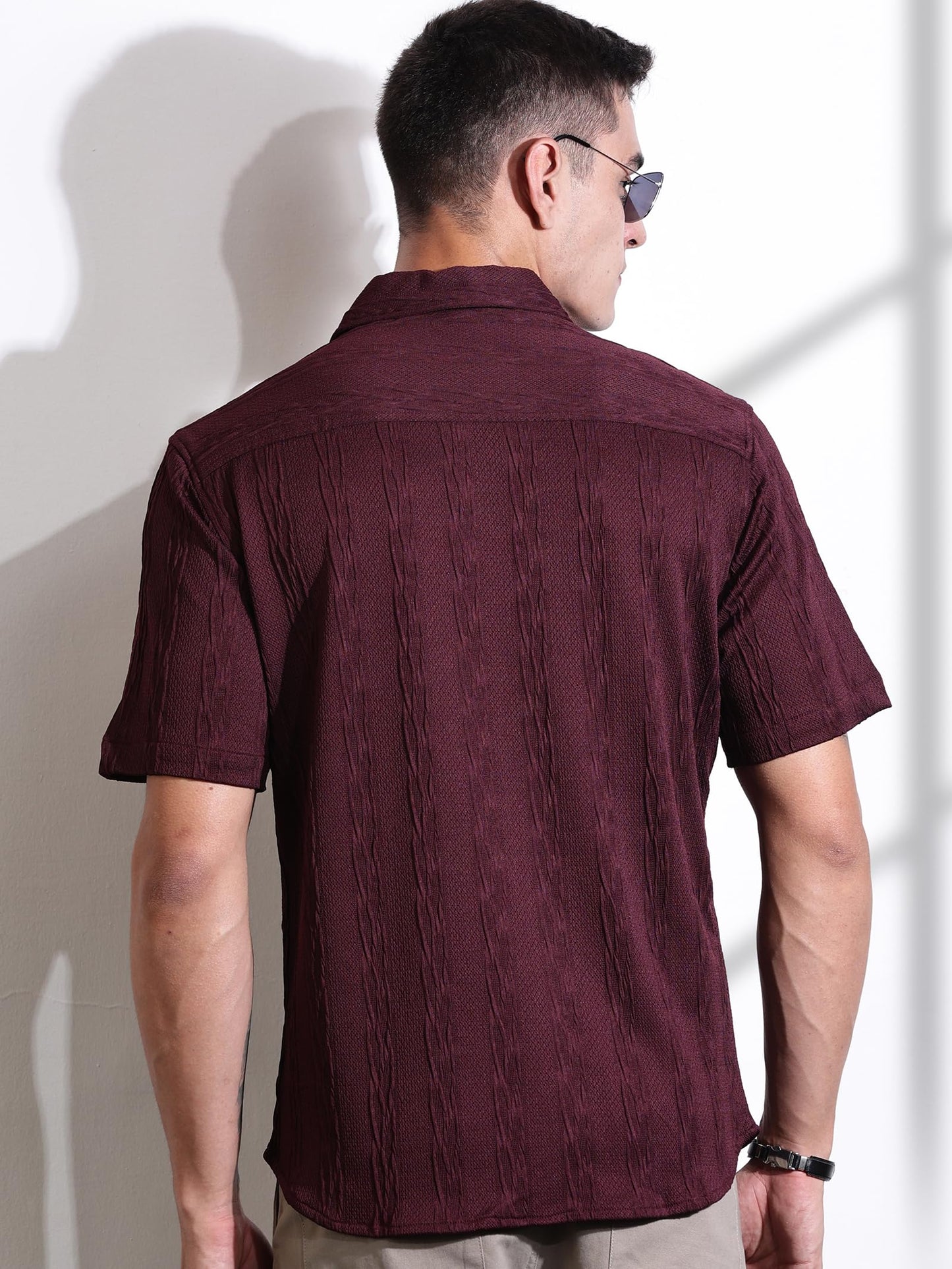 Thomas Scott Mens Solid Oversized Fit Shirt (TS1691_Maroon