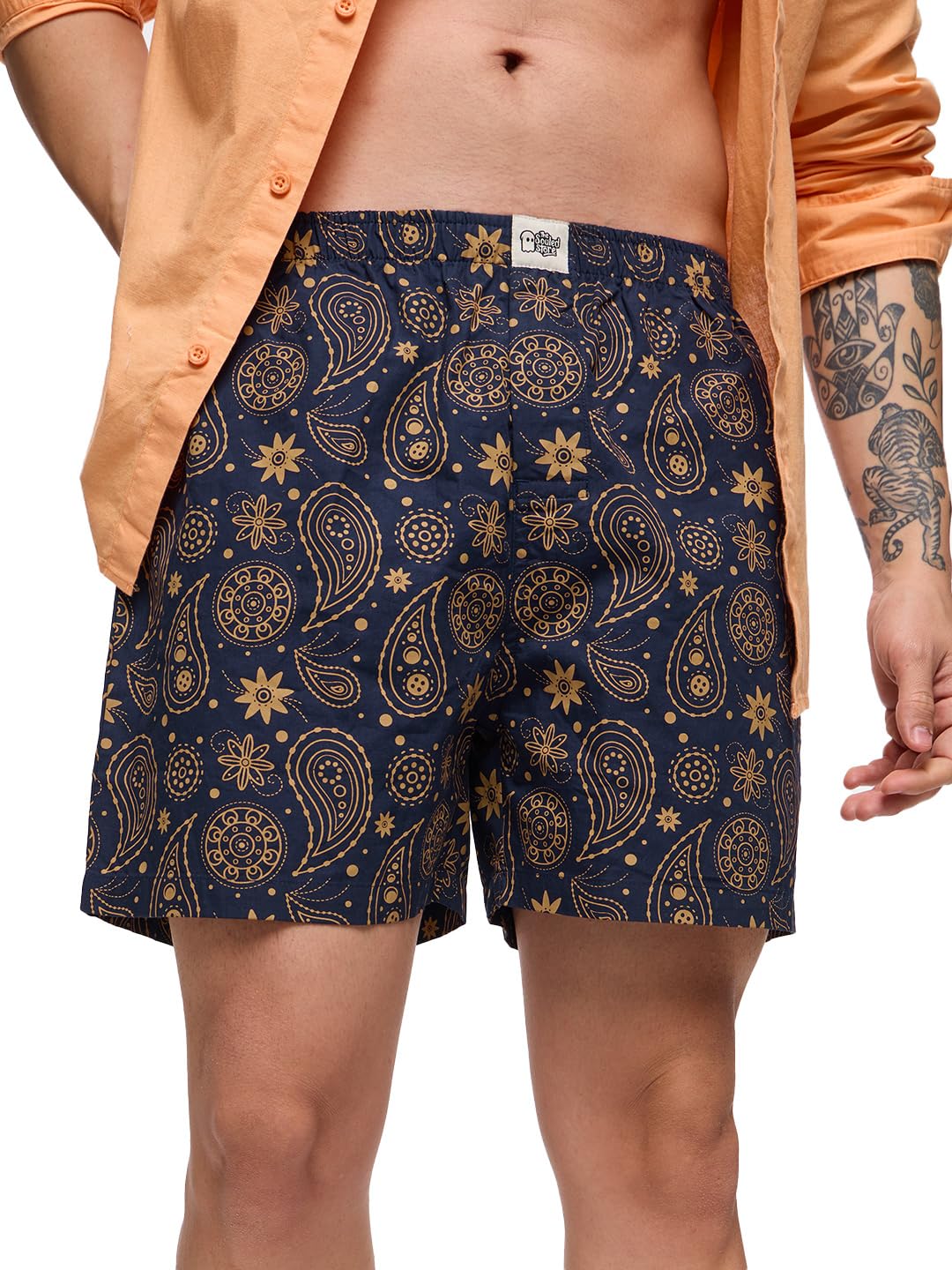 The Souled Store Paisley Men and Boys Pull On Navy Blue All Over Printed Cotton Boxer Shorts