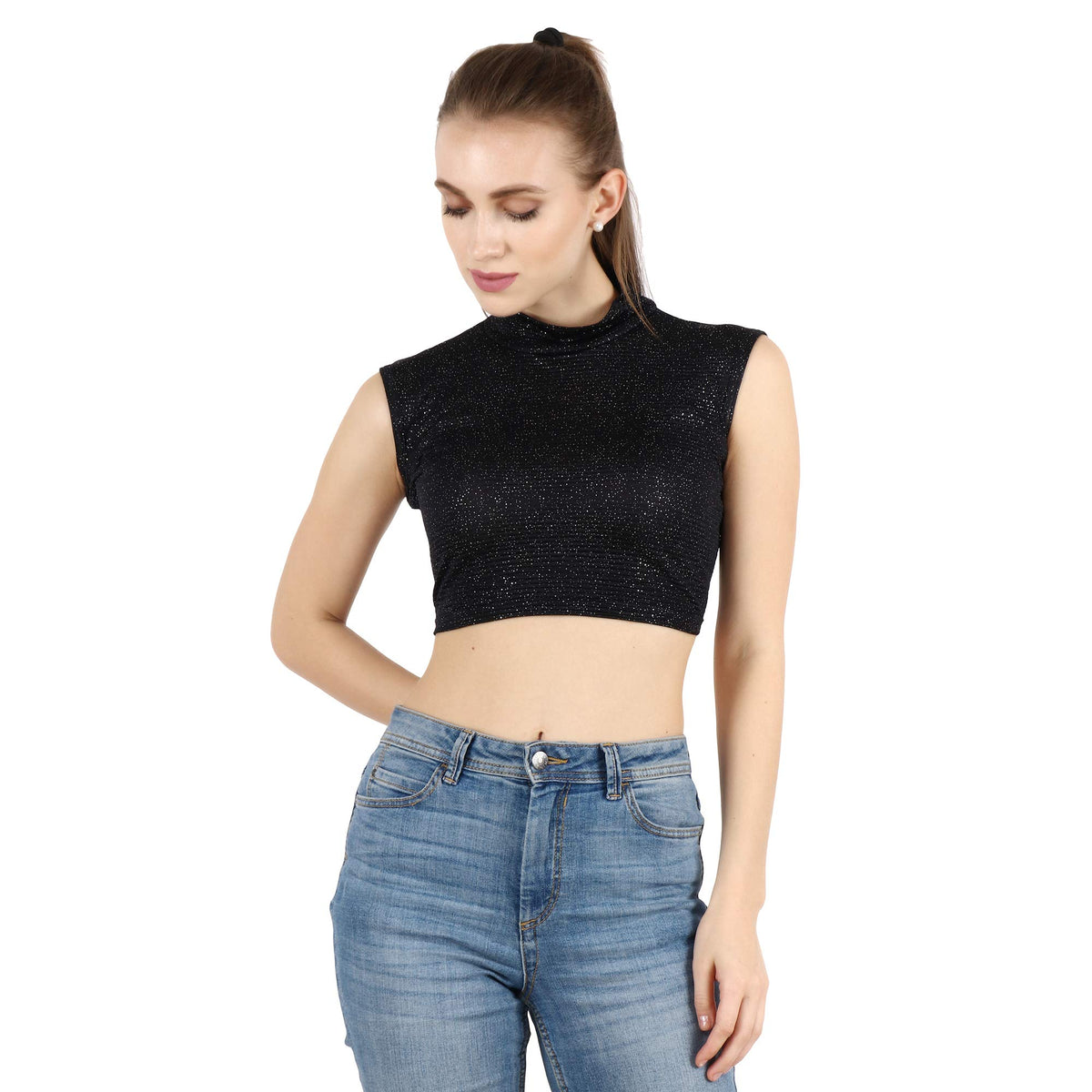 Popwings Casual Solid Sleeveless Crop Top For Women || Turtle Neck Summer Crop Top For Women || Crop Tops For Women Latest Fancy