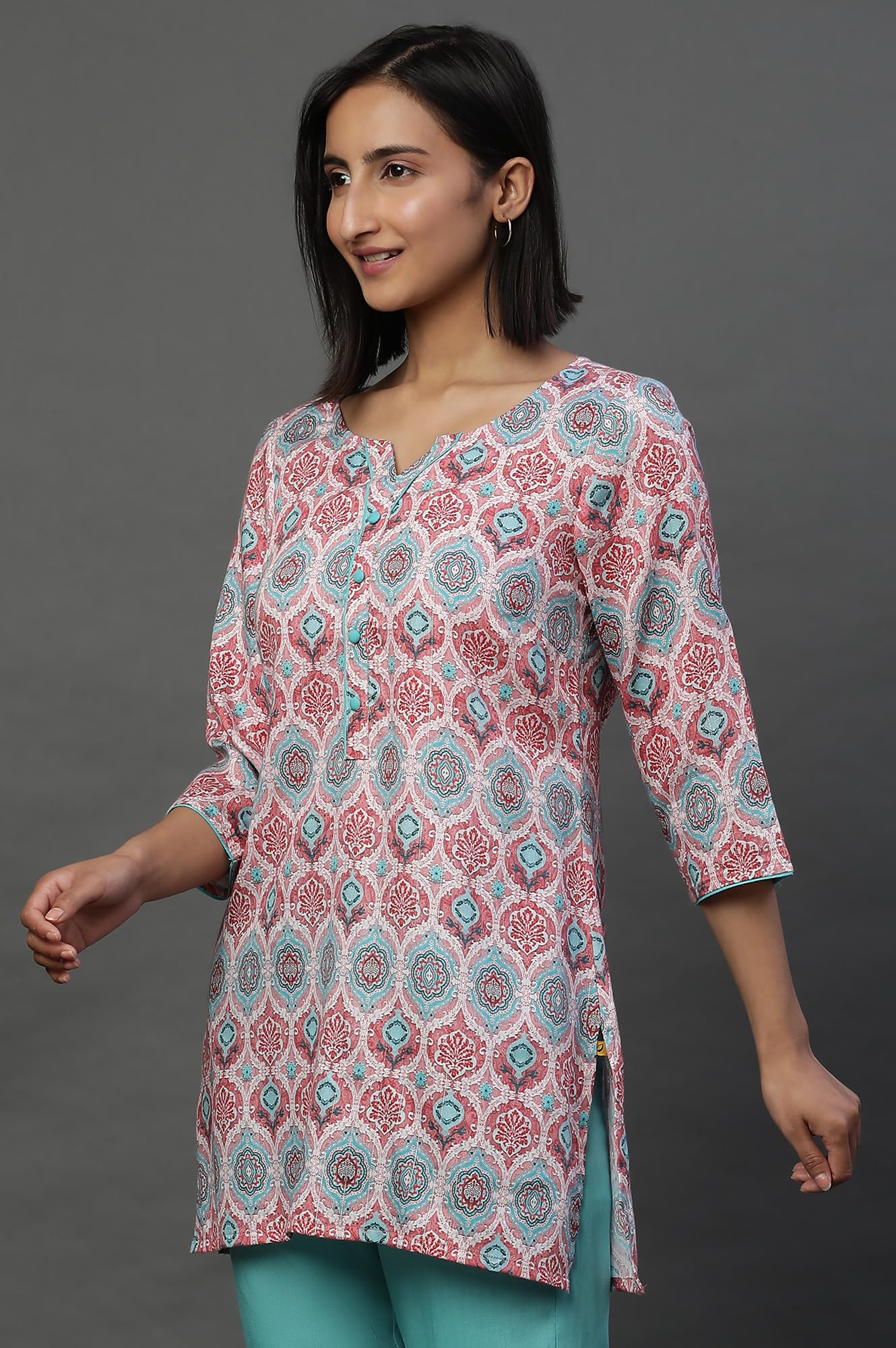 Aurelia WomenS Cotton Floral Regular Kurti (24Fea30415_Pink