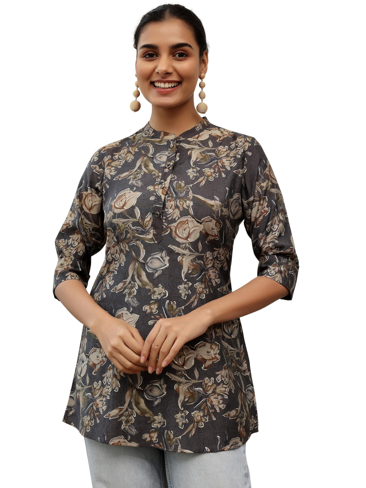 Libas WomenS Silk Blend Printed Straight Kurtis (58162O_Grey