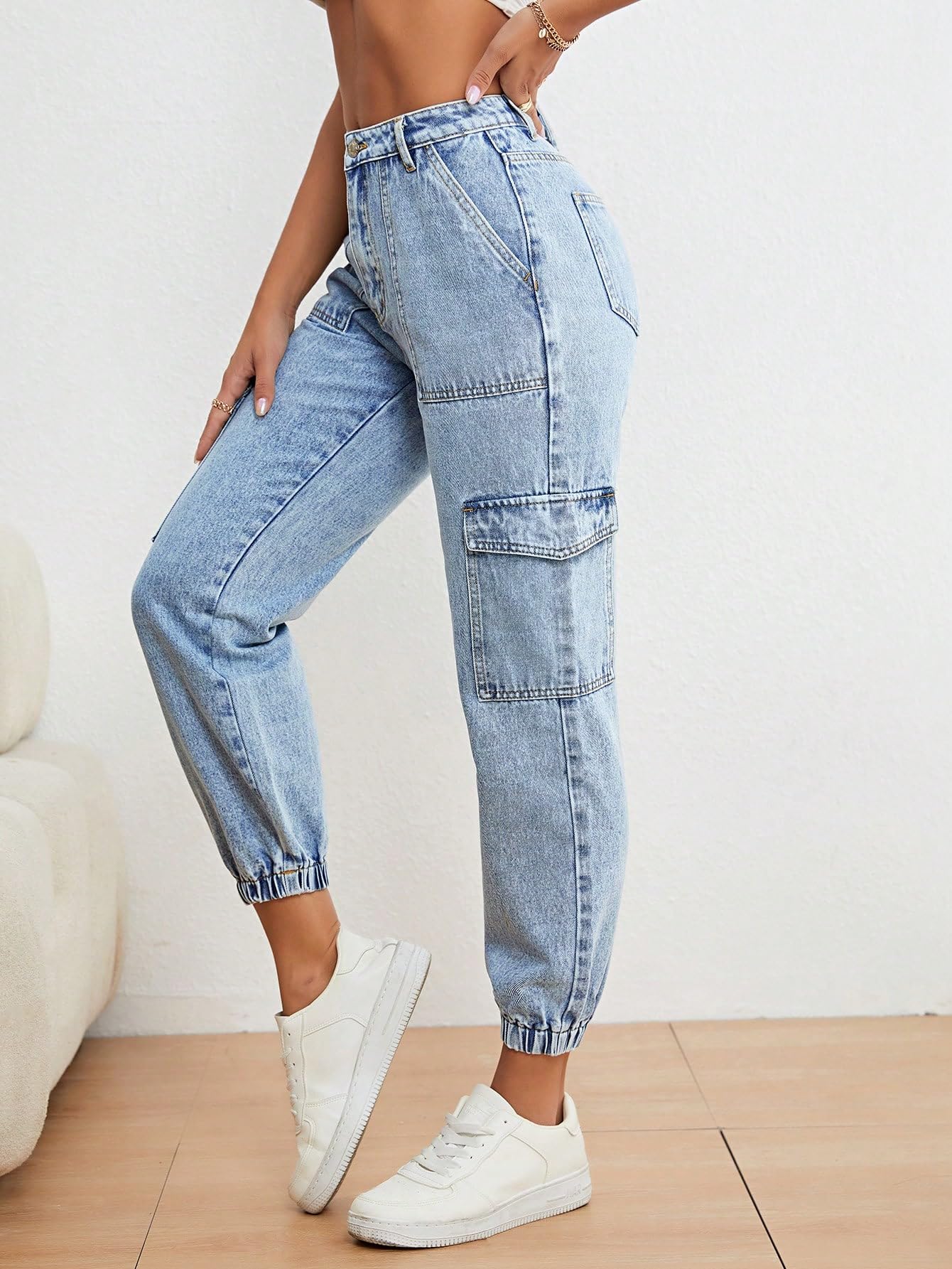 AVANOVA Sky Blue Womens Mid Rise Cotton Ankle Length Jeans for Women Jeans II Denim Cotton Jeans Pant for Women II Cargo Denim