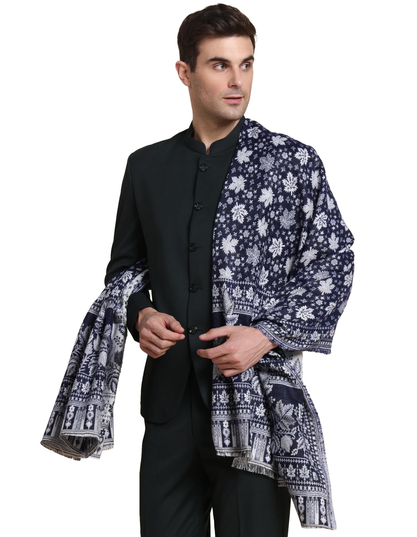 Weavers Villa Mens Acro Wool Blend Shawl - Handloom Woven Kullu Pattern - Stoles for Men - Gents Shawls - Soft & Warm Wrap - Id