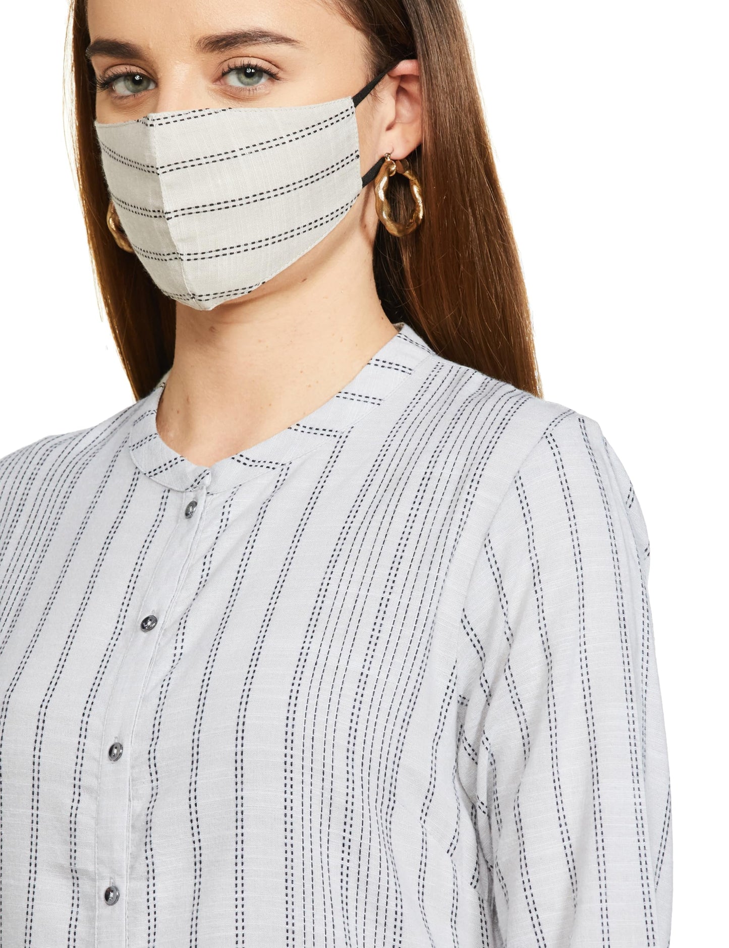 W for Woman Ecru Button Down Printed Kurta