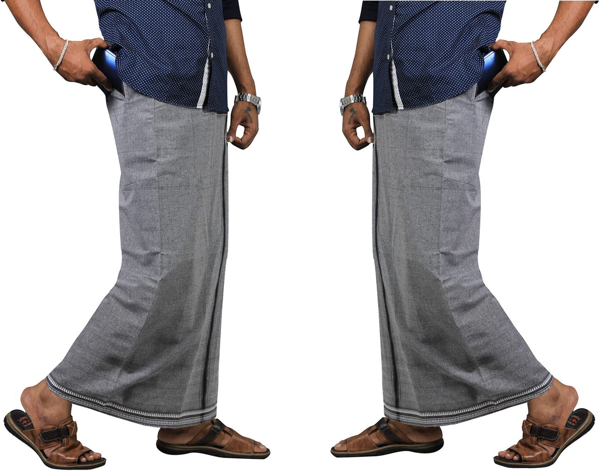 Prakasam Cotton Mens Kerala Thalapathi Border 2Way Pocket (Right &Left Side) Flexi Size (Adjustable) Welcro Single Colour Dhoti