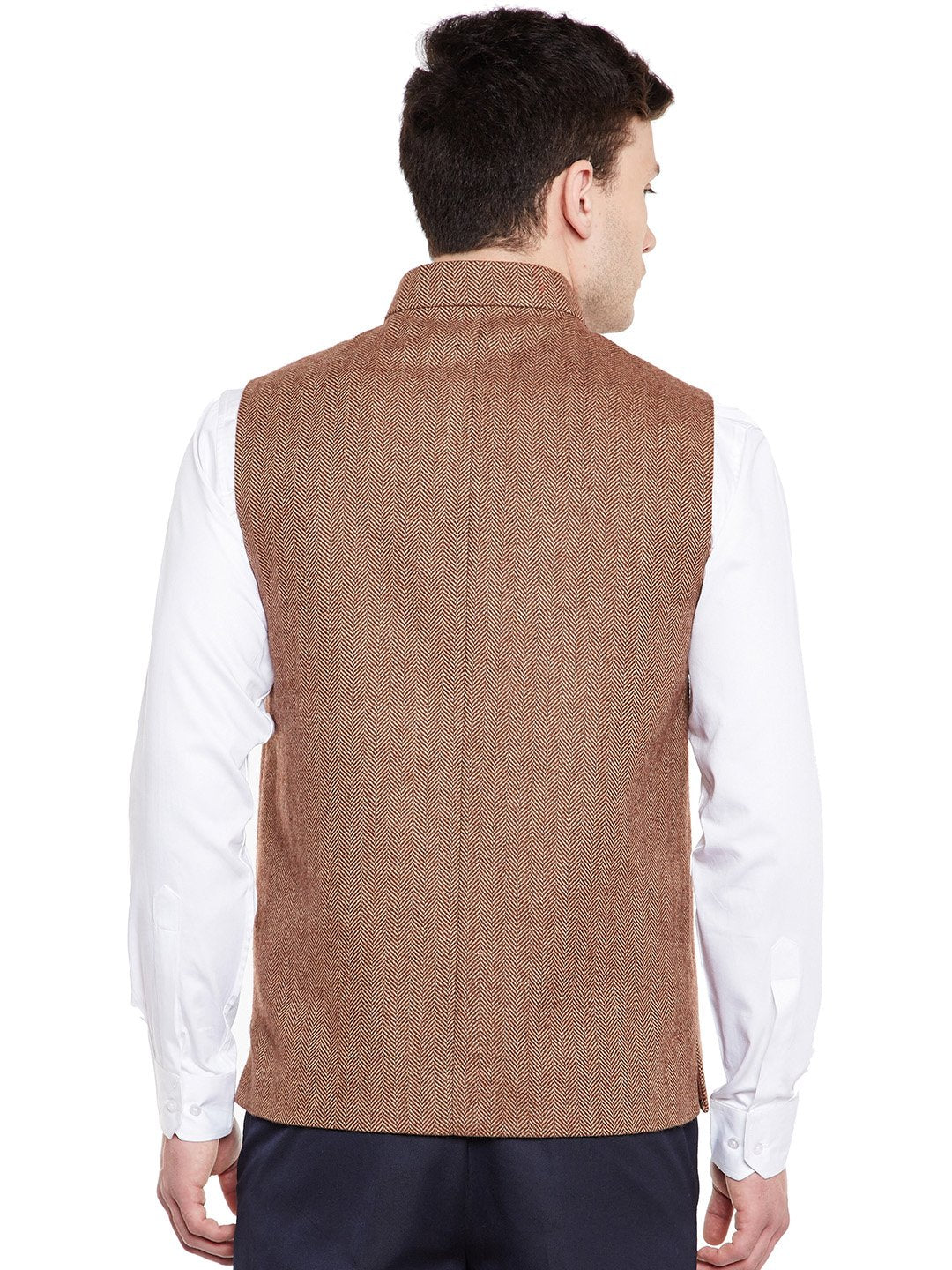 Wintage MenS Wool Blend Grandad Nehru Jacket Vest Waistcoat: Brown