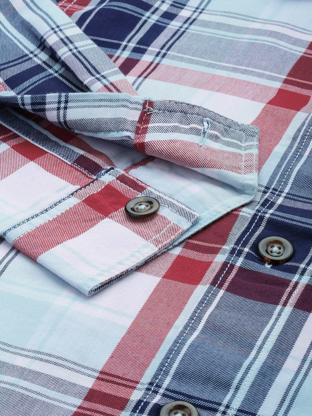 The Indian Garage Co Men Blue Checkered Regular Fit Cotton Casual Over Shirt