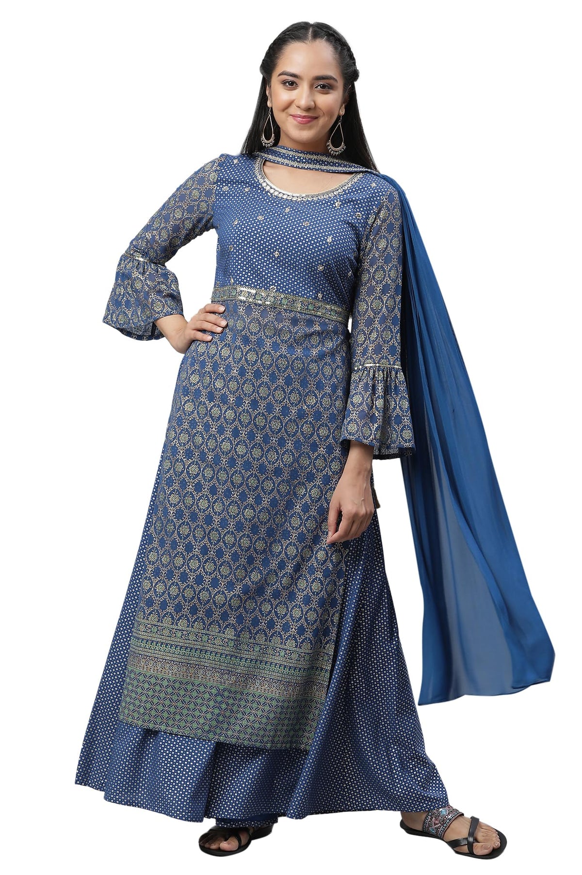 Aurelia Womens Polyester Kurta-Palazzo-Dupatta (23AUAS13830-507590_Bright Blue