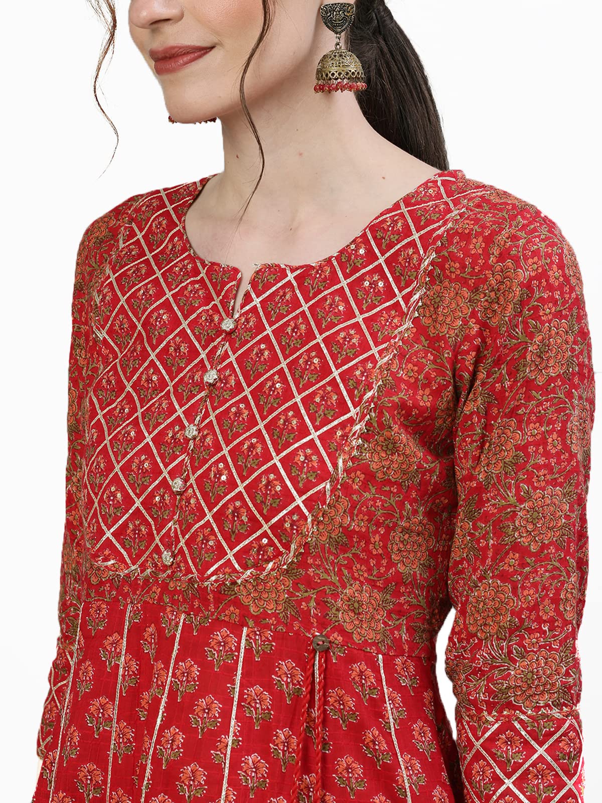 ishin Women's Cotton Red Embellished Peplum Kurta set With Sharara