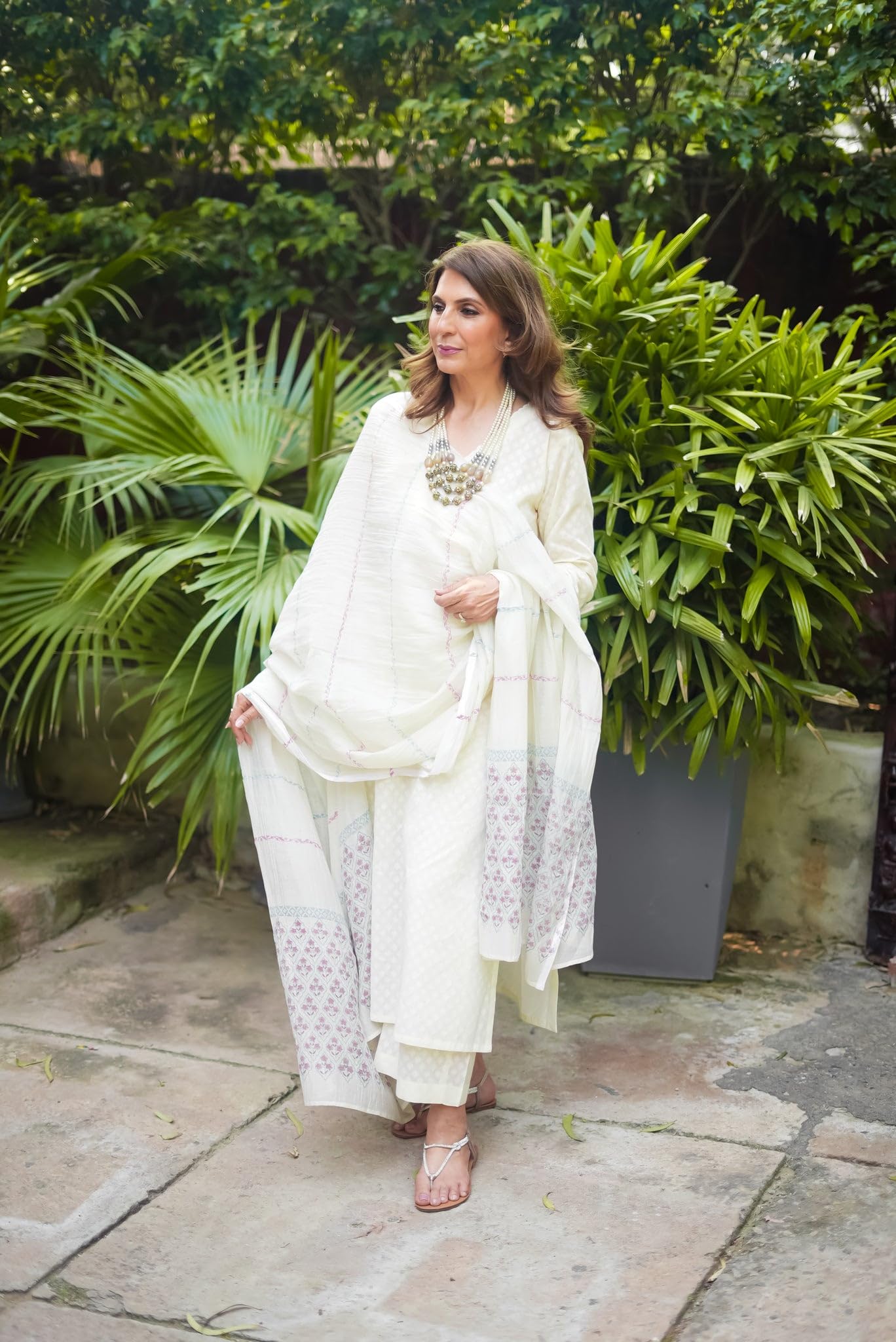 ANNI DESIGNER Women's Straight Printed Kurta with Trousers & Dupatta, XXL, White, Model: MIRAI WHITE