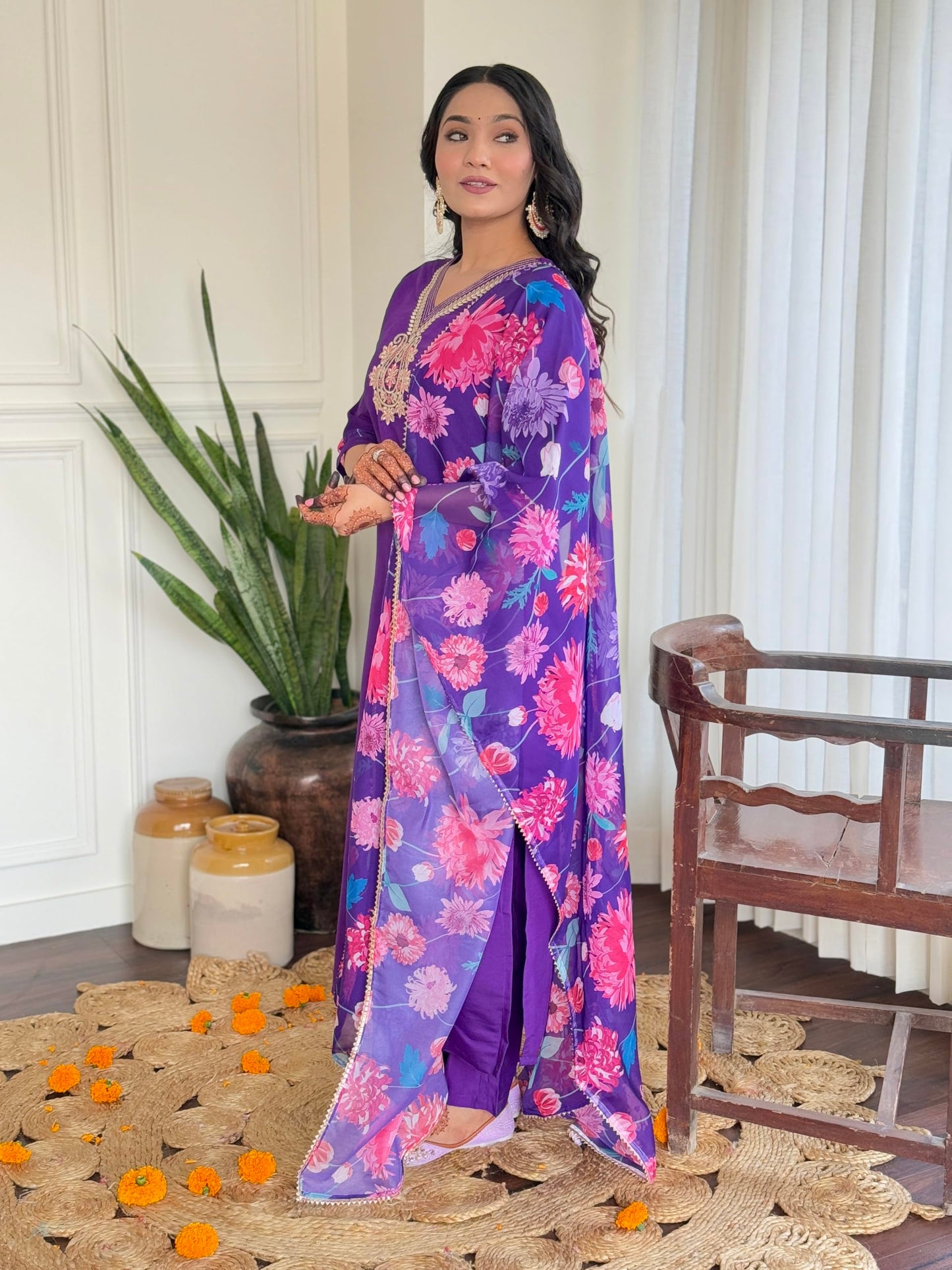Naixa WomenS Wine Roman Silk Embroidered Straight Kurta With Roman Silk Pant And Organza Printed Dupatta Sets (Nx-M-Shradha-Win