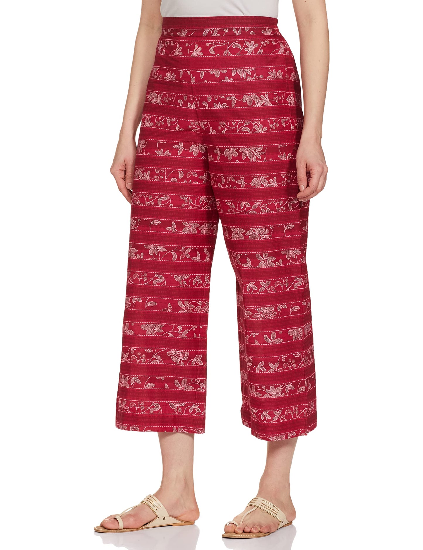 Aurelia WomenS Floral Printed Cotton Red Palazzo Ethnic Bottomwear