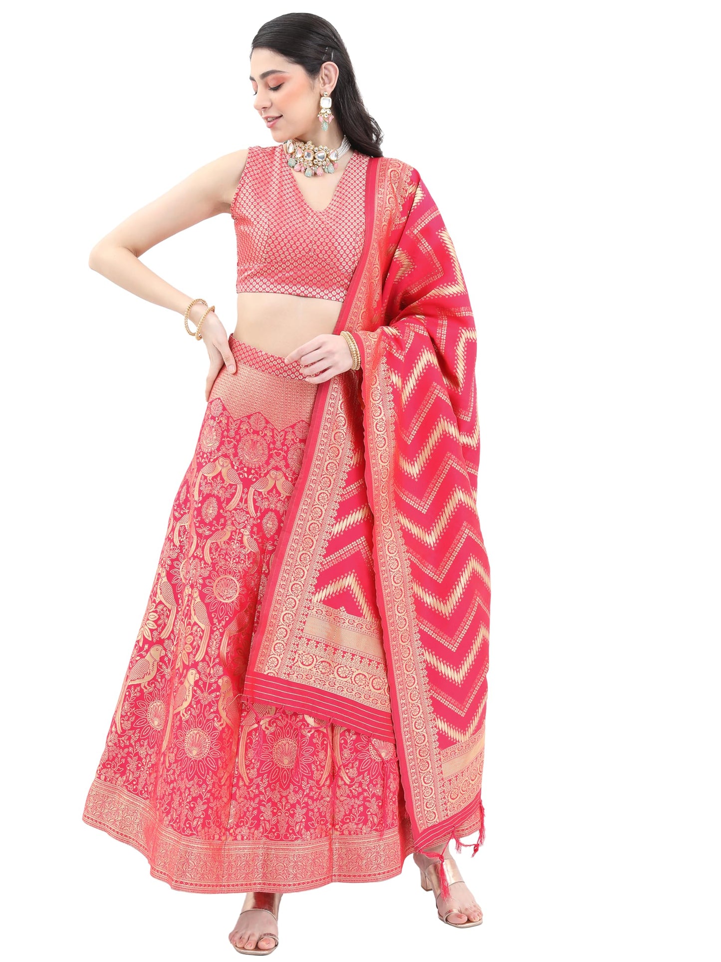 Ketch Women'S Polyester Floral Ethnic Set (Khk3000709_Pink_S)