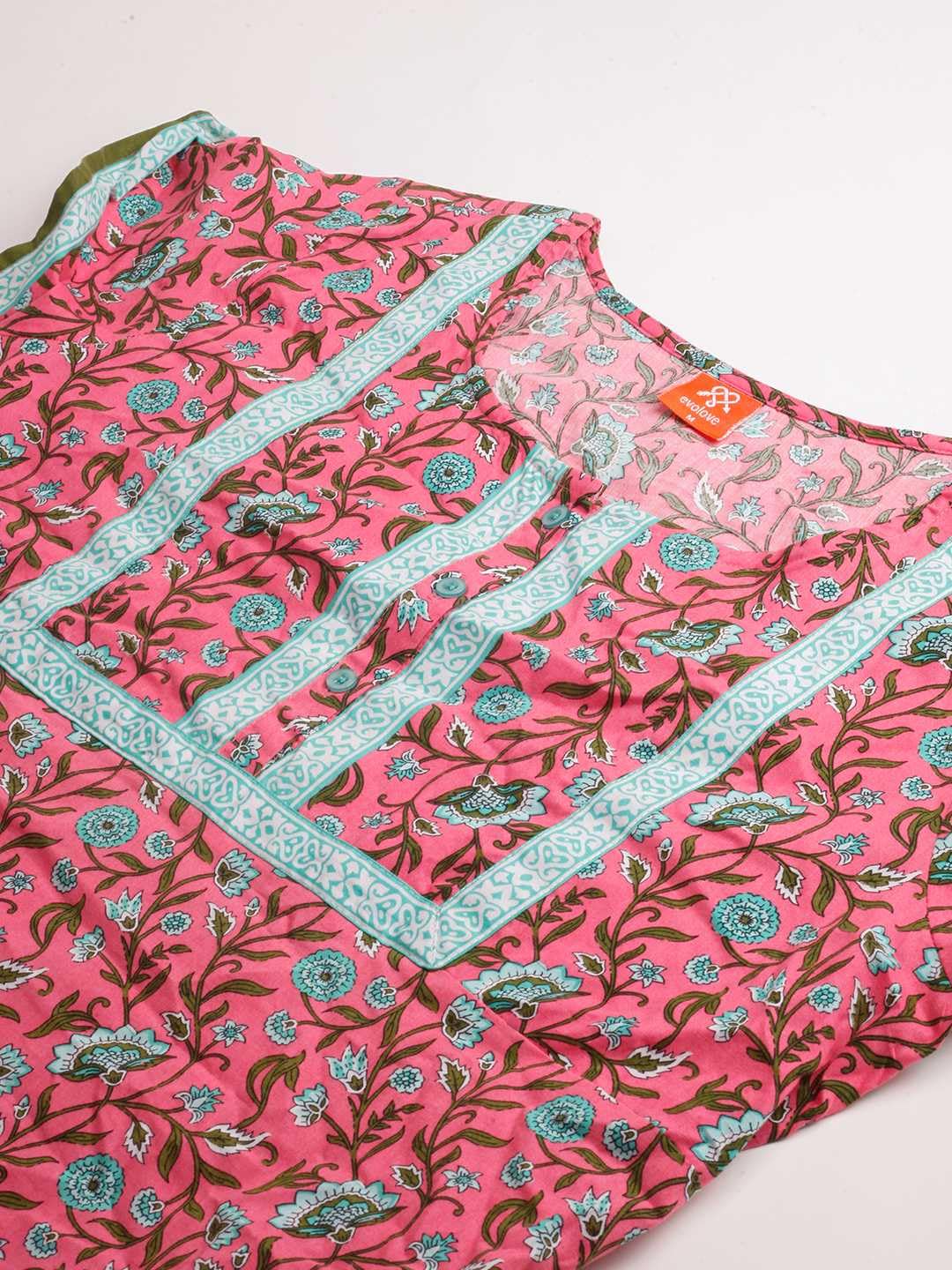 Evolove WomenS Cotton Long Maxi Night Gown Nighty Dress With Pocket & Stylish Button, Super Soft Comfortable (Rose Pink, Lngco3
