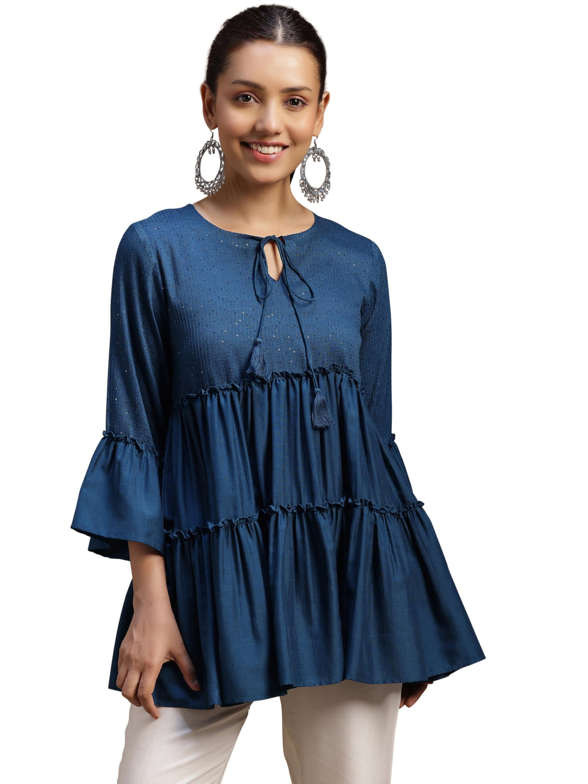 Libas WomenS Silk Blend Solid Regular Kurti (29142 Blue