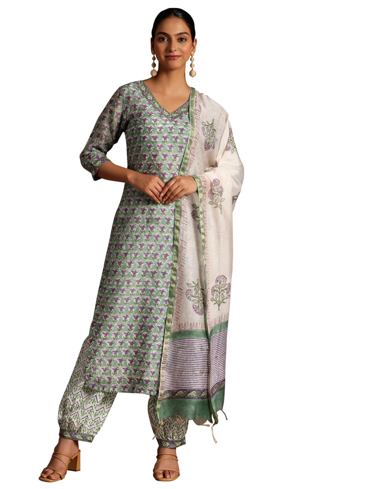 Libas WomenS Cotton Kurta Set (35923_Green