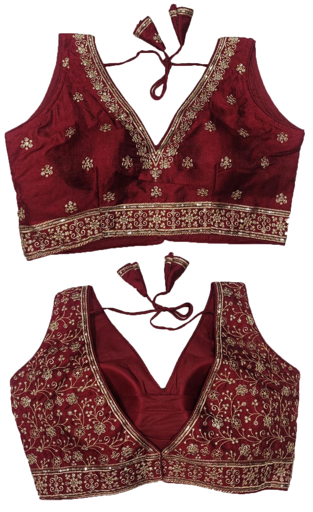 Pujia Mills Womens Indian Ethnic Wear Designer Golden zari with Embroidery Sequence Work V Neck Sleeveless Readymadeback Side W