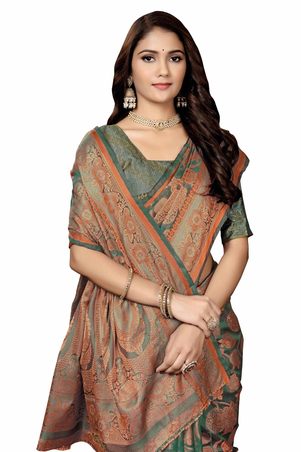 Sugathari Womens Green kanjivaram banarasi silk saree for Patola festival Wedding silk with rich pallu Design sarees for women