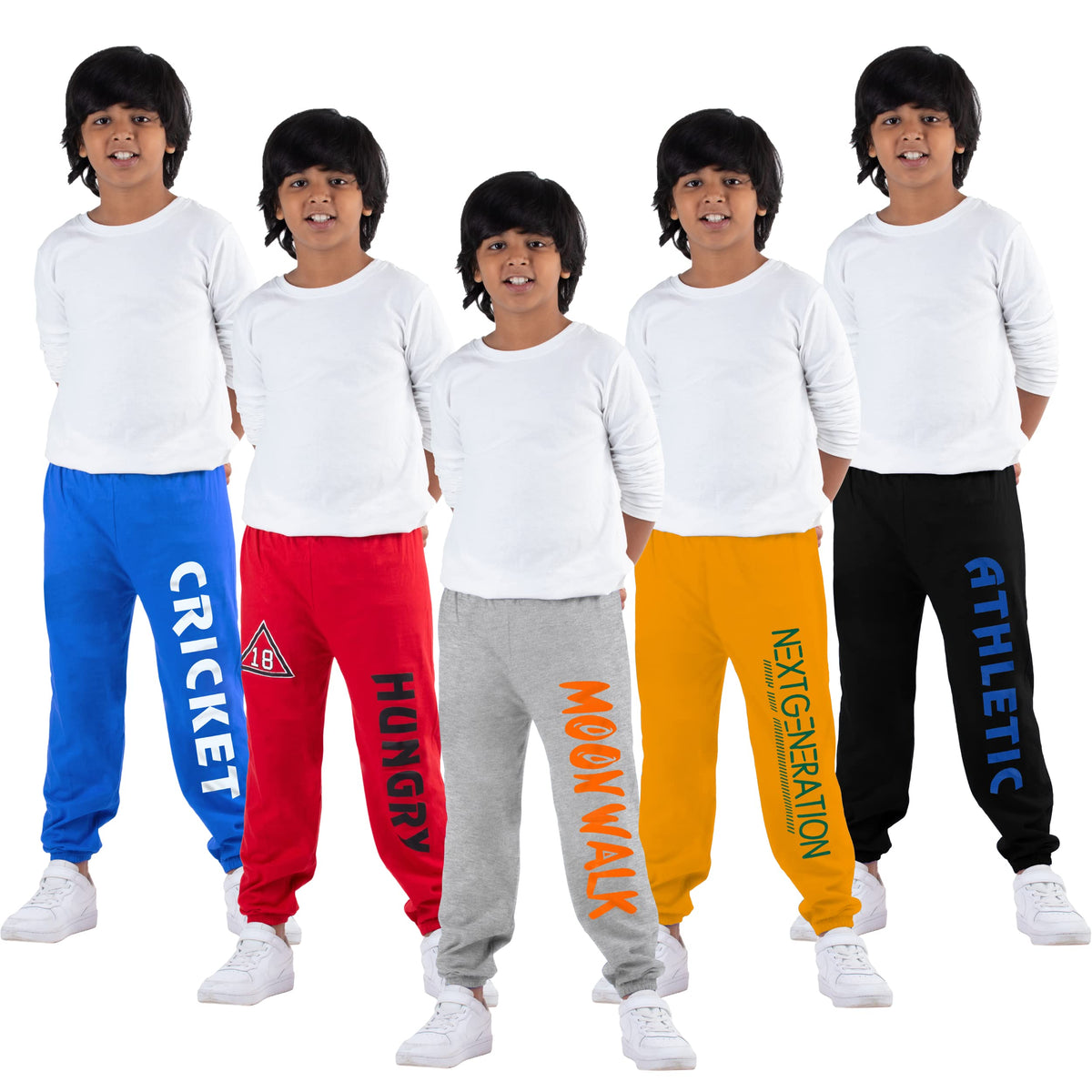 Kyda Kids Boys 100% Cotton Loose Fit Trackpants (Pack Of 5)