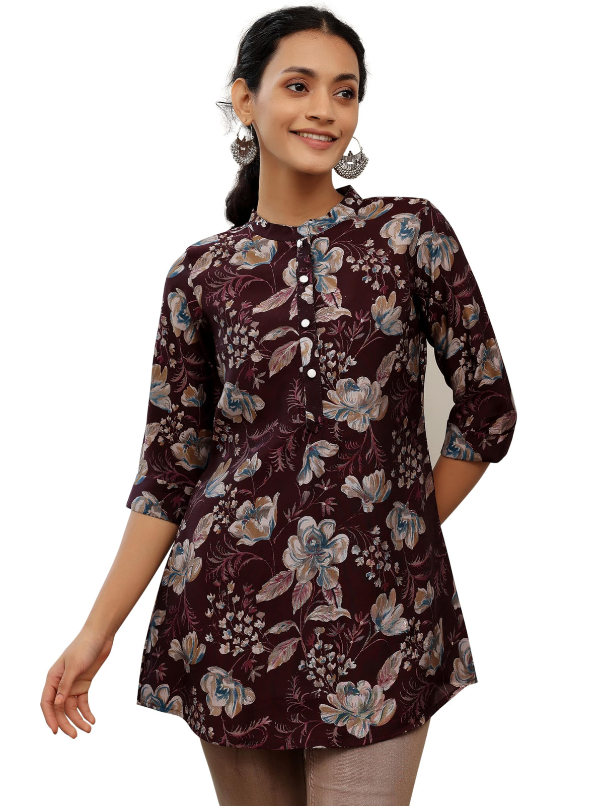 Libas WomenS Silk Blend Printed Straight Kurtis (58161O_Wine