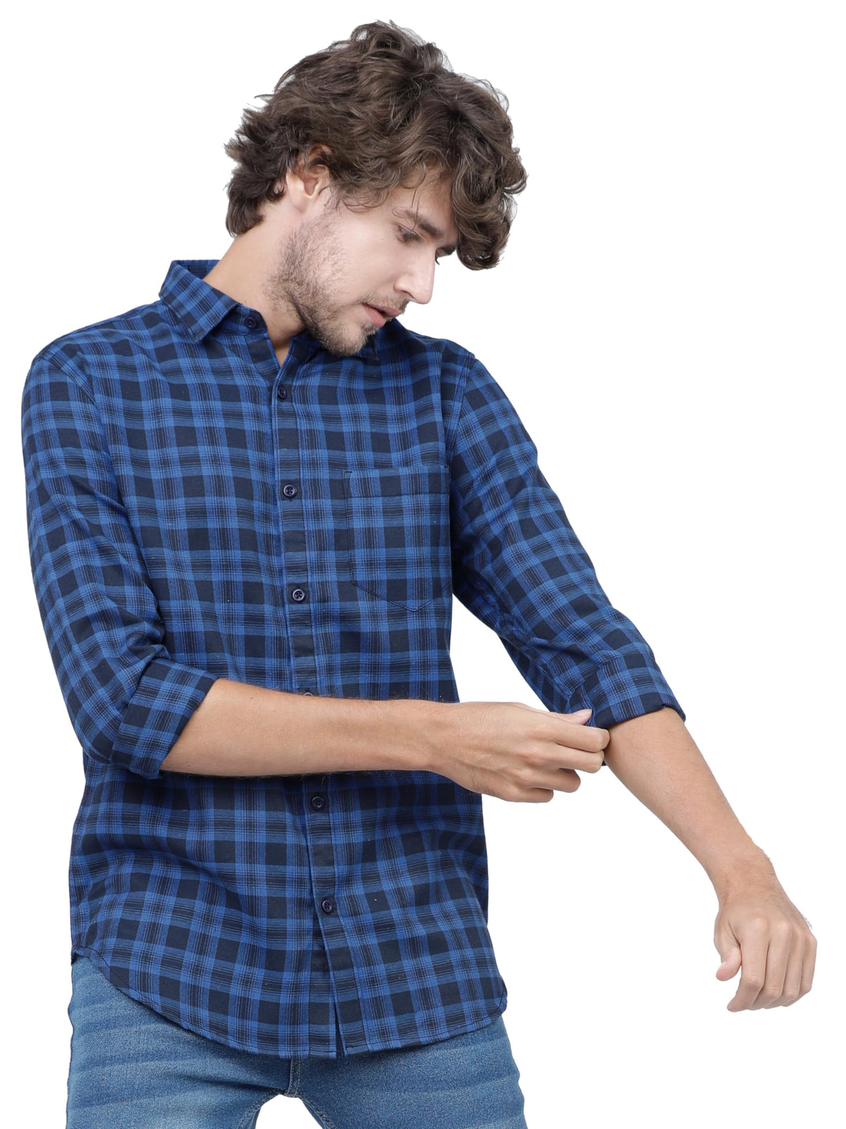 Ketch MenS Checkered Slim Shirt (Khsh000010_Navy Blue S)