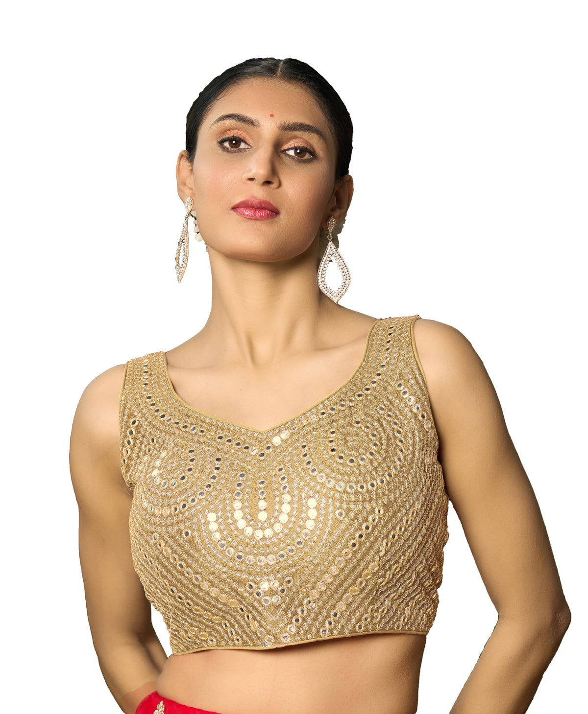 Pujia Mills Fancy WomenS Foil Mirror And Thread Zari Work Sweetheart Neck Silk Sleeveless Blouse (Pc Bindi Foil Parent) (Mustar