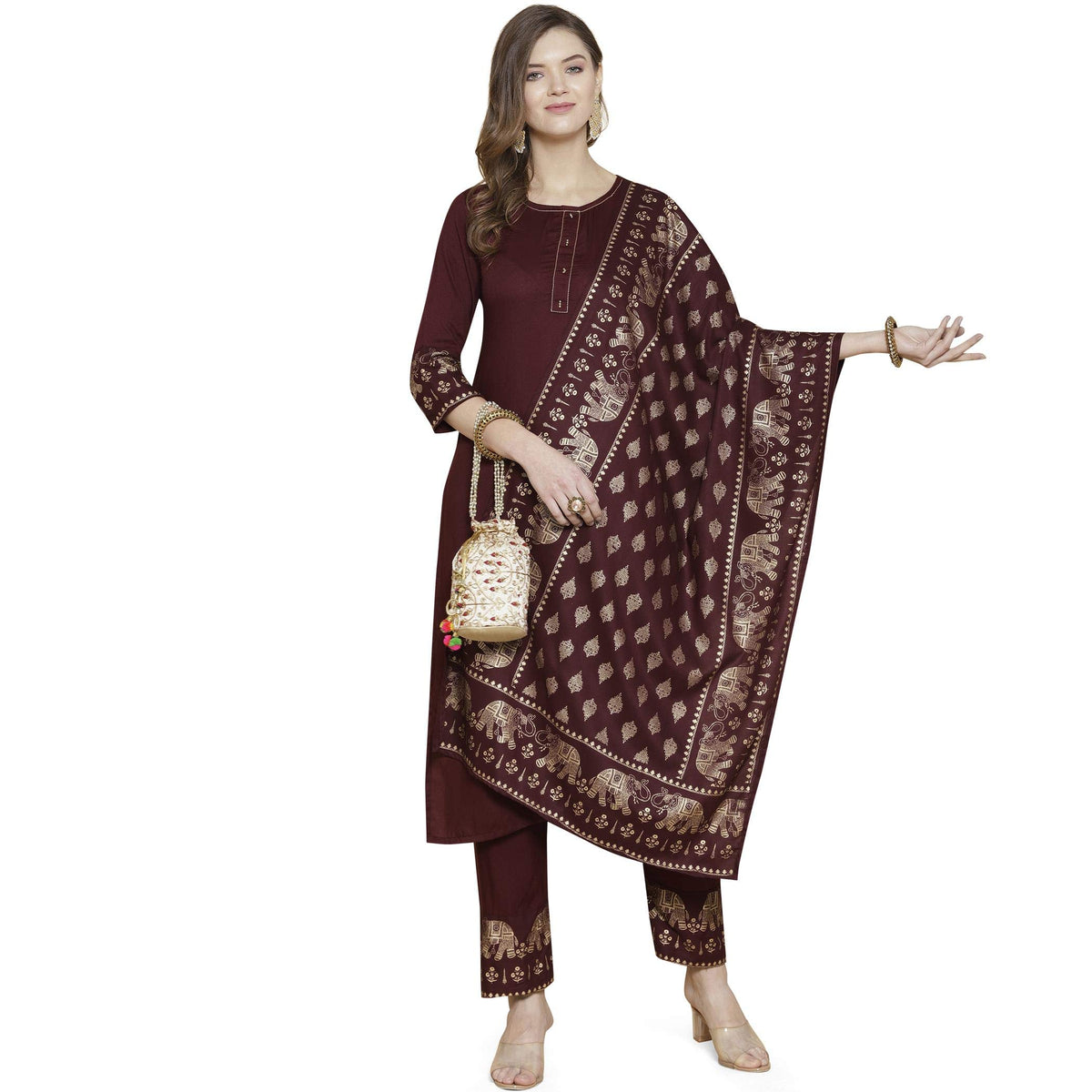 GoSriKi Womens Rayon Kurta, Palazzos and Dupatta