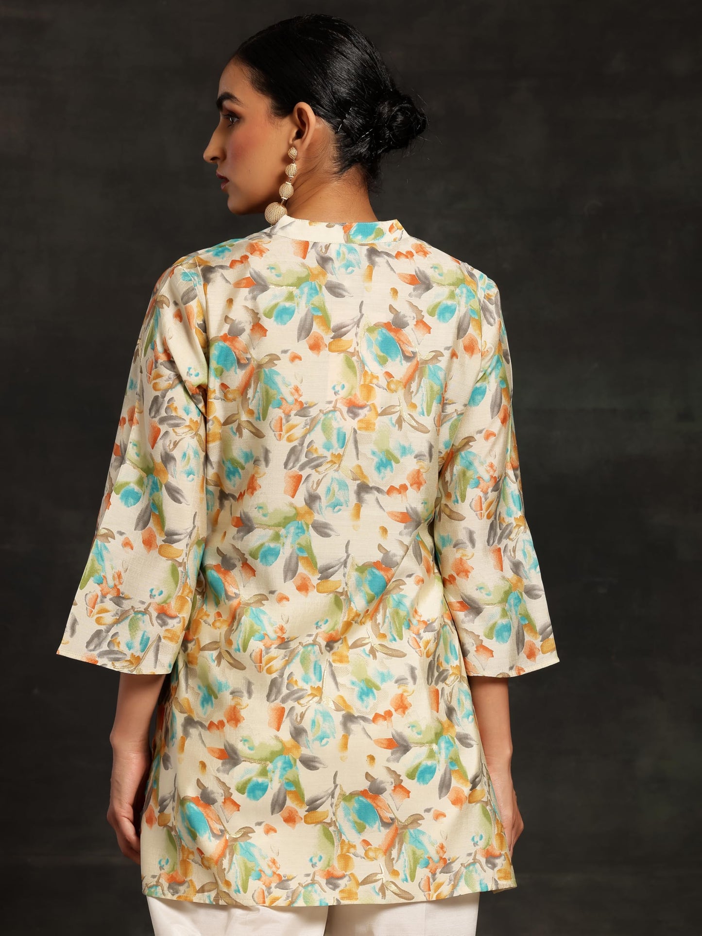 Libas WomenS Silk Blend Printed Straight Kurtis (37082_Beige