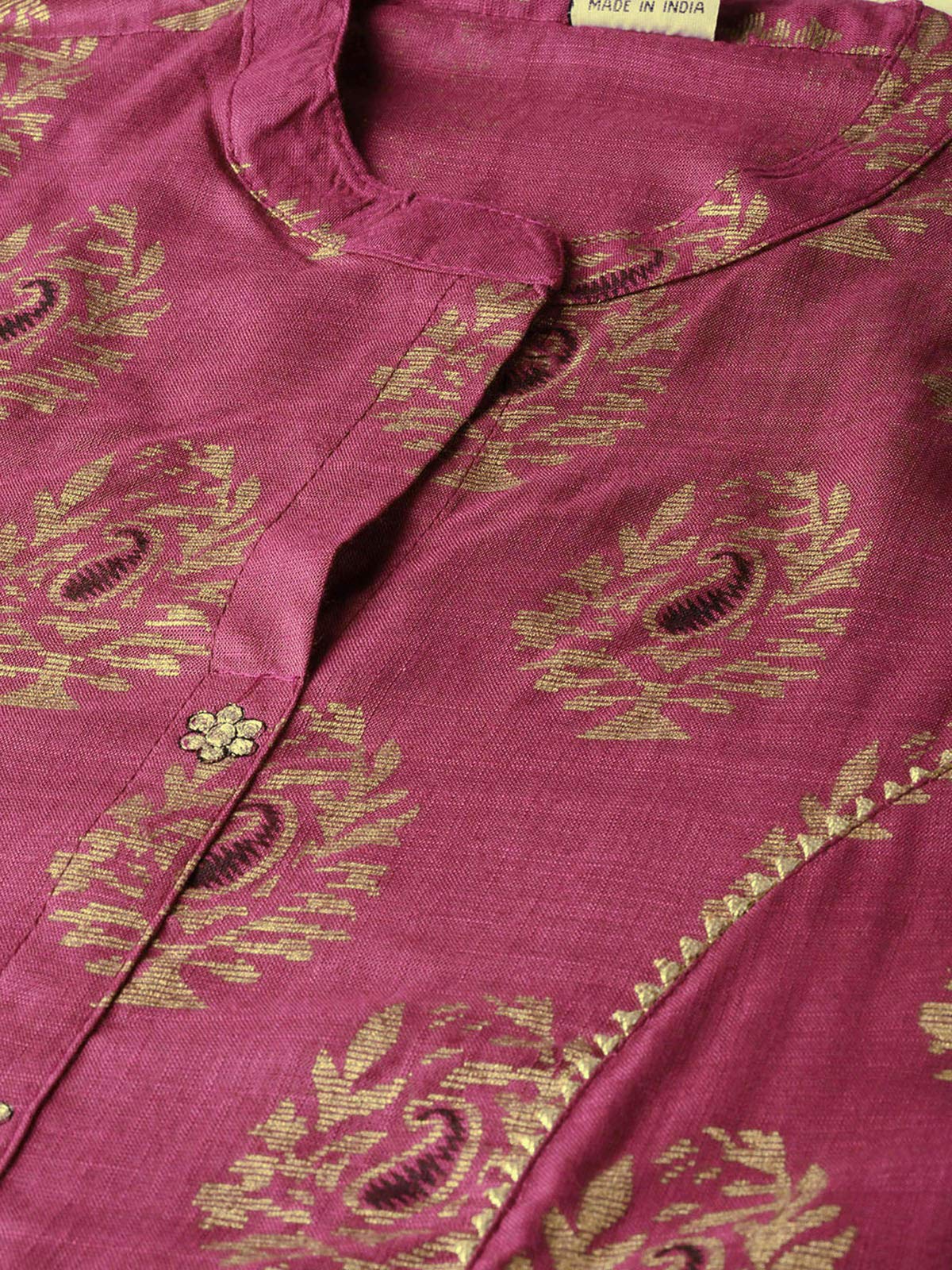 ishin Women's Pure Cotton Purple Printed & Gotta Patti A-Line Kurta suit set with Pant