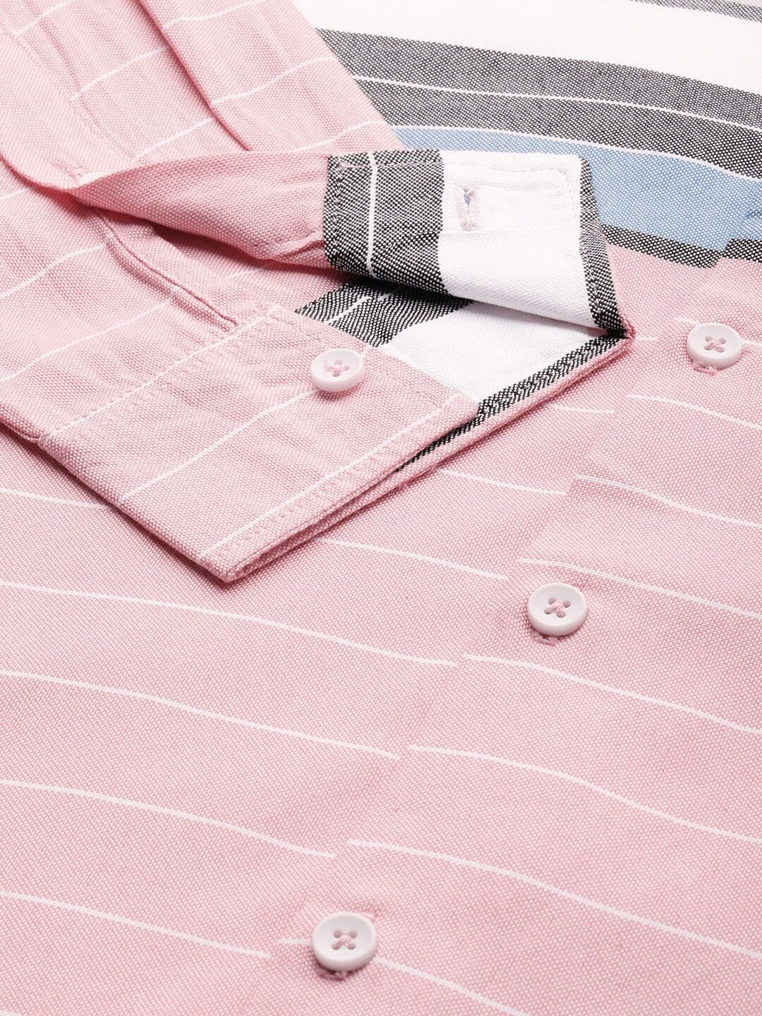 The Indian Garage Co Men Pink Striped Slim Fit Cotton Casual Shirt