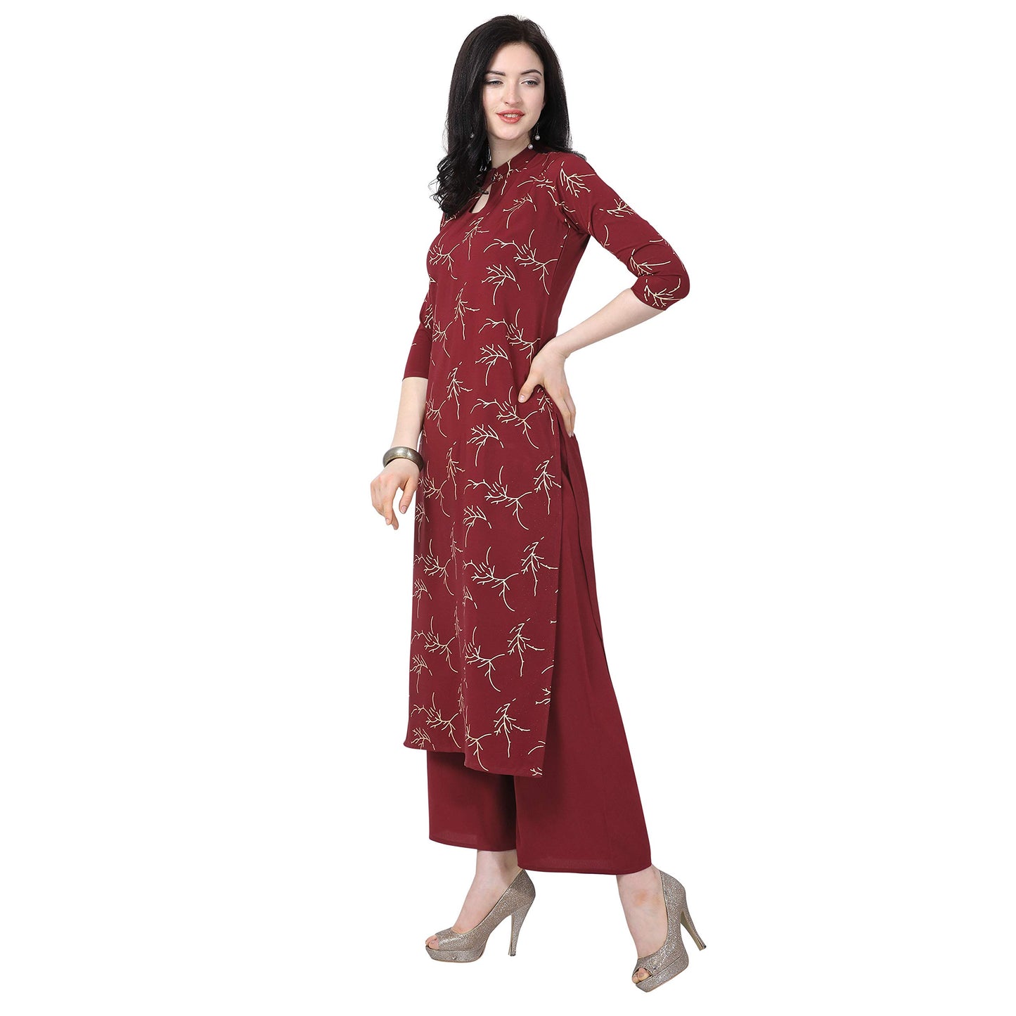 NAINVISH Women Crepe Straight Kurti with Palazzo