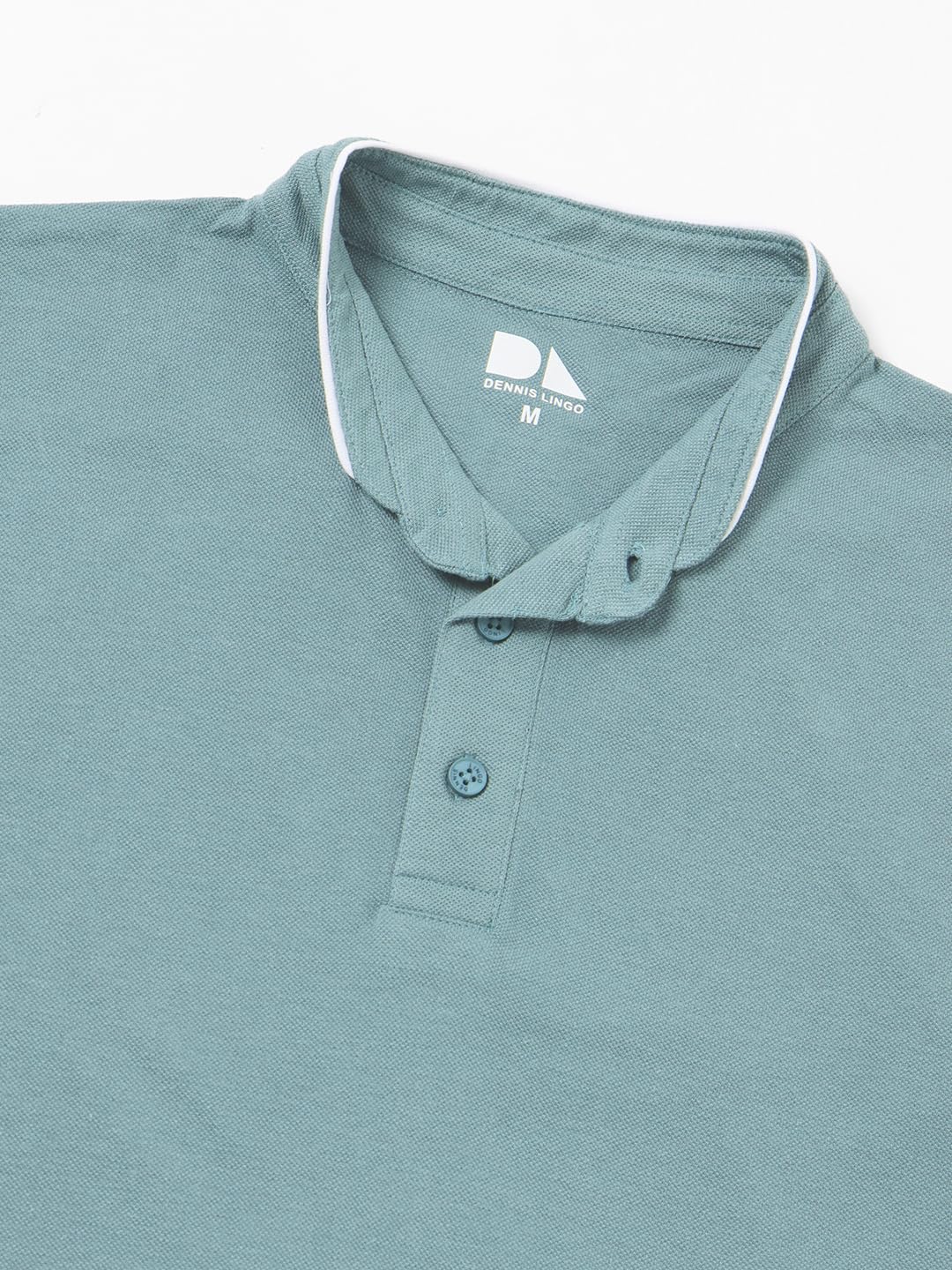 Dennis Lingo MenS Cotton Sea Green Solid Stand Collar T-Shirt