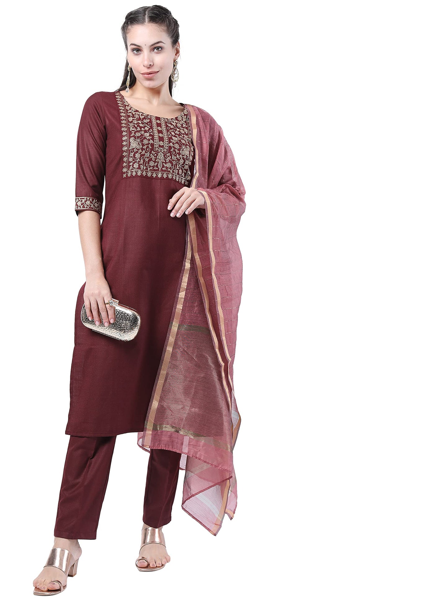 Ketch Women Polyester Solid Regular Dress Shirt (Khk3000121_Burgandy_L), Red