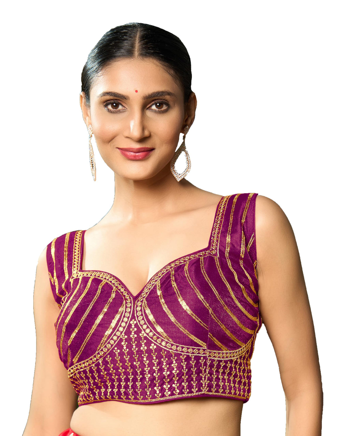 Pujia Mills Womens Readymade Blouse Embroidery Multi Coding Gold Thread Indian Ethnic Designer Stitched Readymade Saree Sleevel